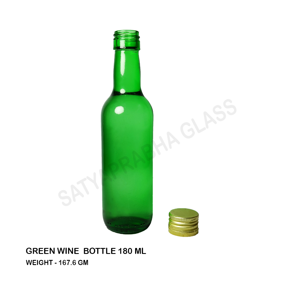 Bordeaux Bottle - 180 Ml Super Flint Glass Green Color Round Shape Airtight Rubber Stopper Thermal Shock Resistant To 42â°c Elegant Design