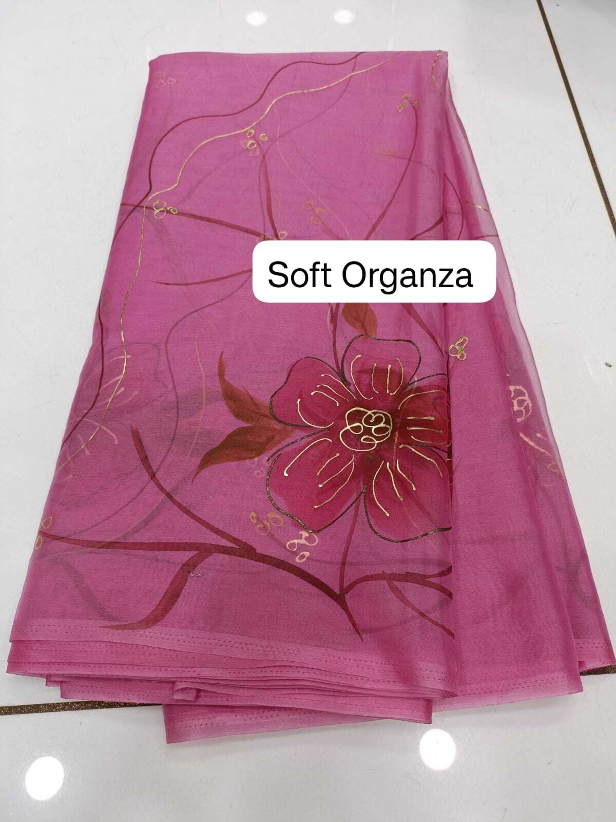 Soft Organza Fabric With Printed Design - 100% Silk, 44 Inches Wide, Available In All Colors Including Red, Smooth & Quick Dry For Party Wear