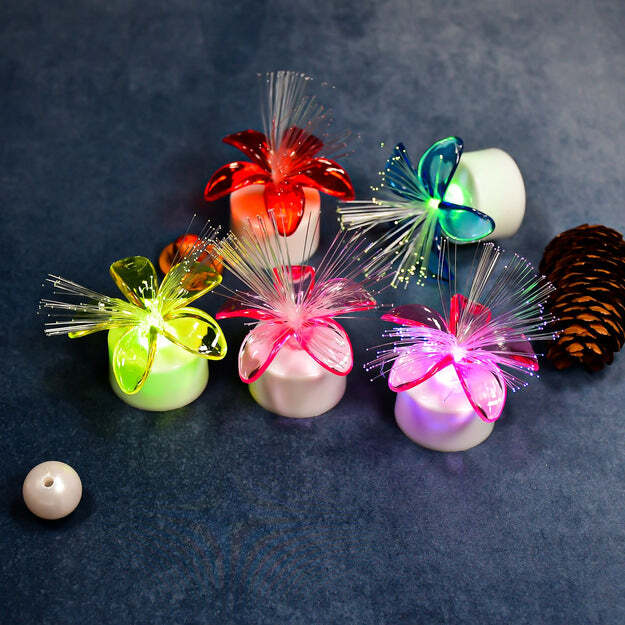 Fiber Optic Light Mini Color Change Led Table Centerpieces Light Up Candle Pack Of 12 (6237) - 17x13x7 Cm , Color-changing Effect, Replaceable Batteries, Energy-saving Design