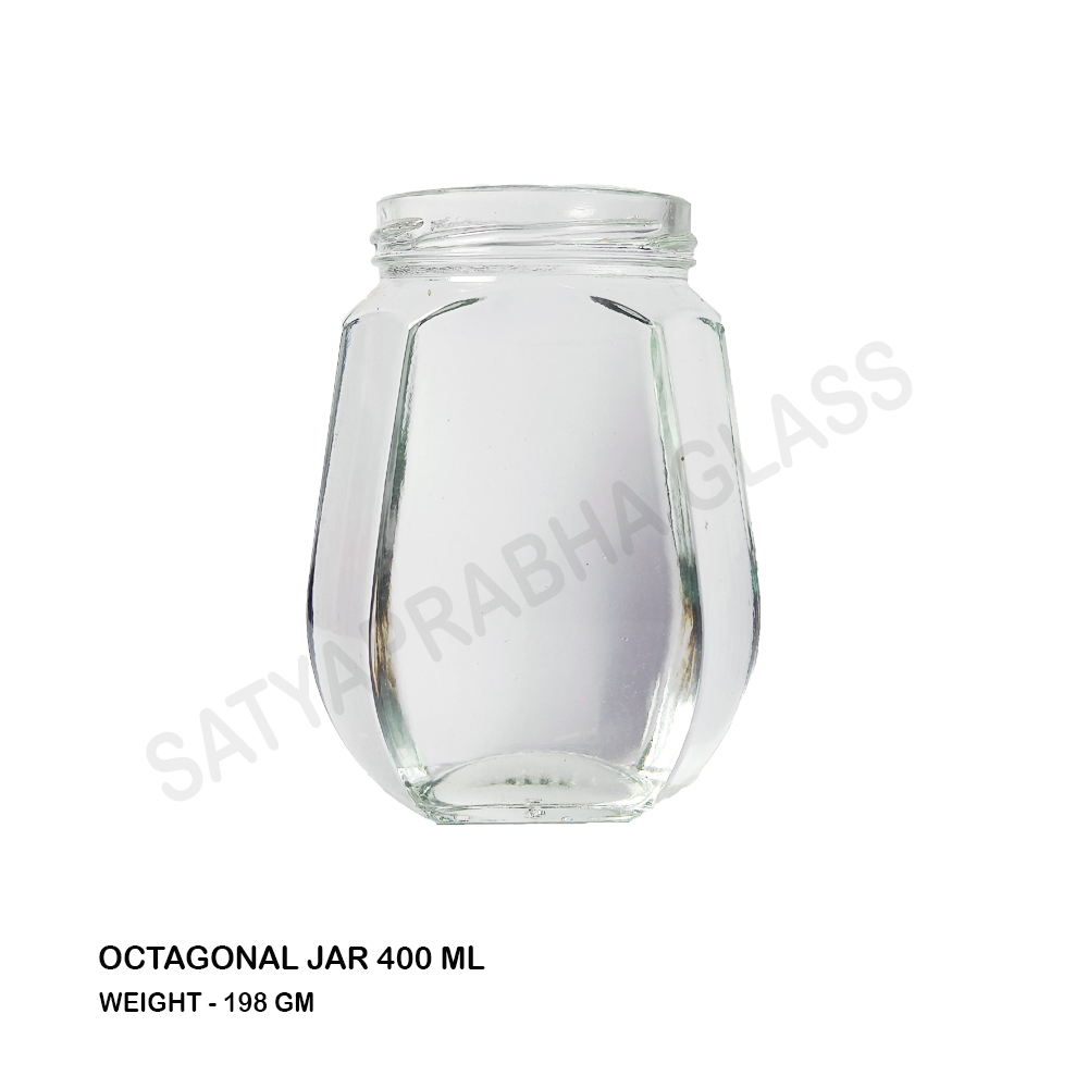 Glass Jar - 400 Ml Octagonal, Transparent Glass, Easy Open End Sealing, Ideal For Spices, Honey, And Sauces