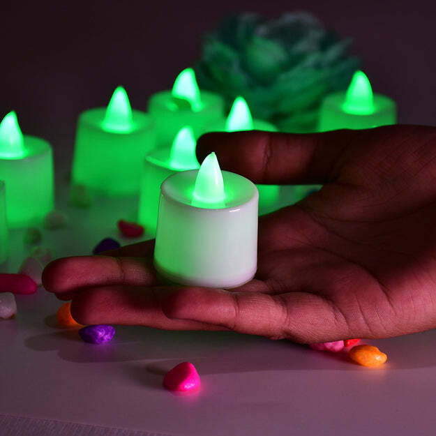 Green Flameless Led Tea Lights - Plastic, 24-pack , Safe For Kids, Pets & Seniors, Ideal For Weddings & Home Decor