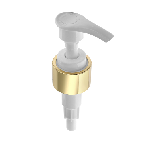 24mm White Golden Regular Lotion Pump - High-Quality Plastic, 230 mm Length, 24 mm Size, Rigid Hardness, Screw Lock Design | Ideal for Shampoo Applications