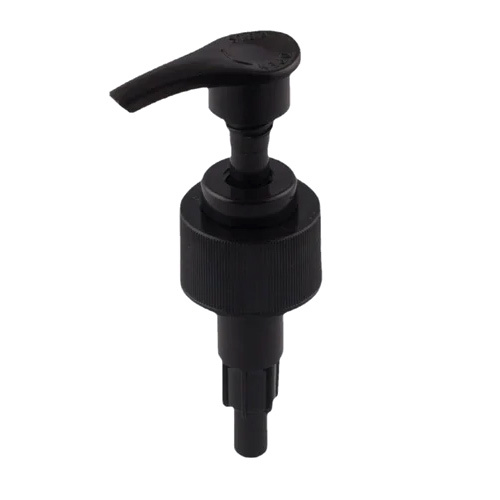 28mm Black Regular Lotion Pump - Rigid Plastic, 24 mm Size, Black Color, Screw Lock, 2 ml Discharge Rate, Ribbed Regular Closure