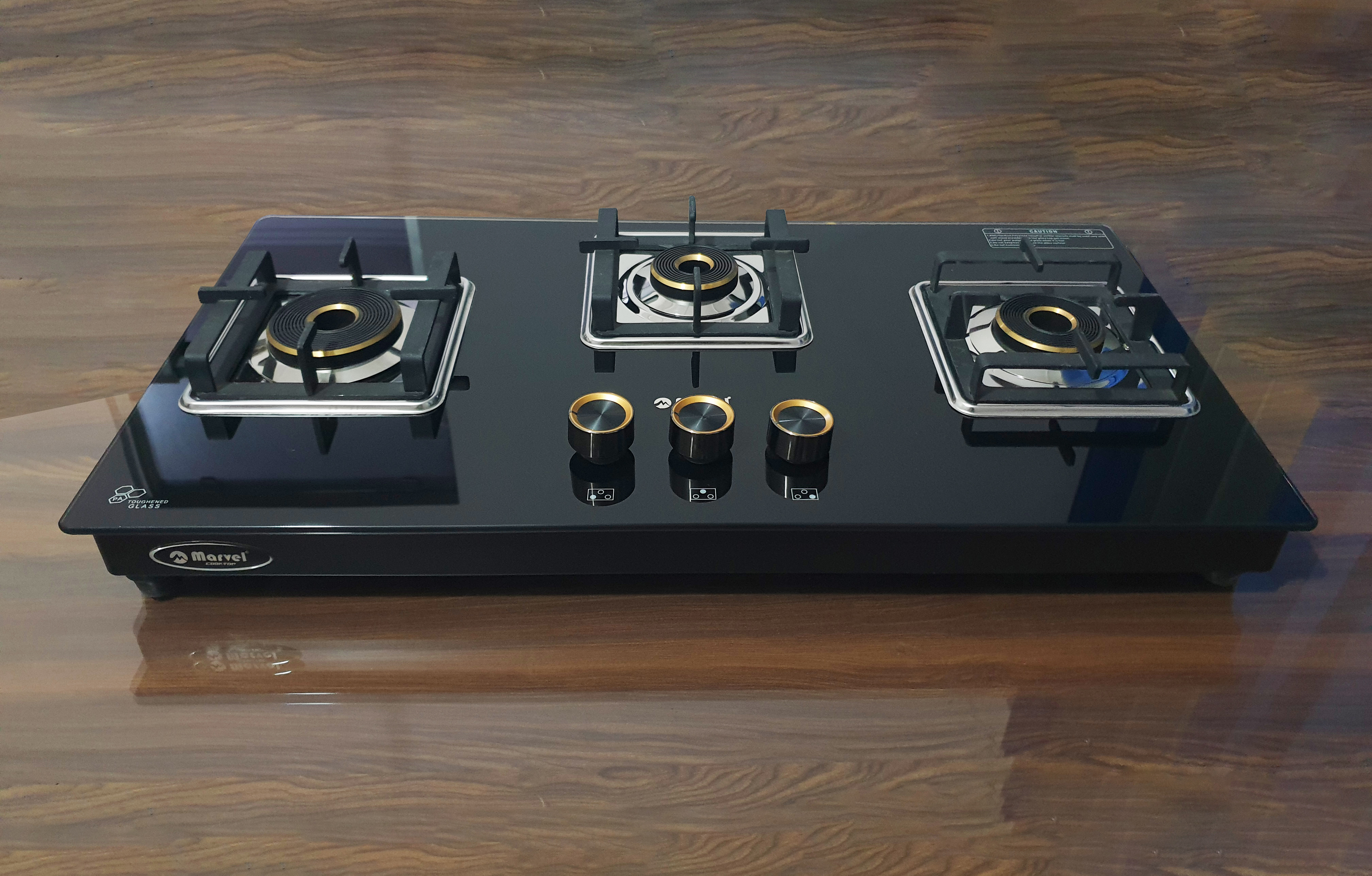 3br Hob Black Glass With Ms Frame Square Pan Support - Luther 3703