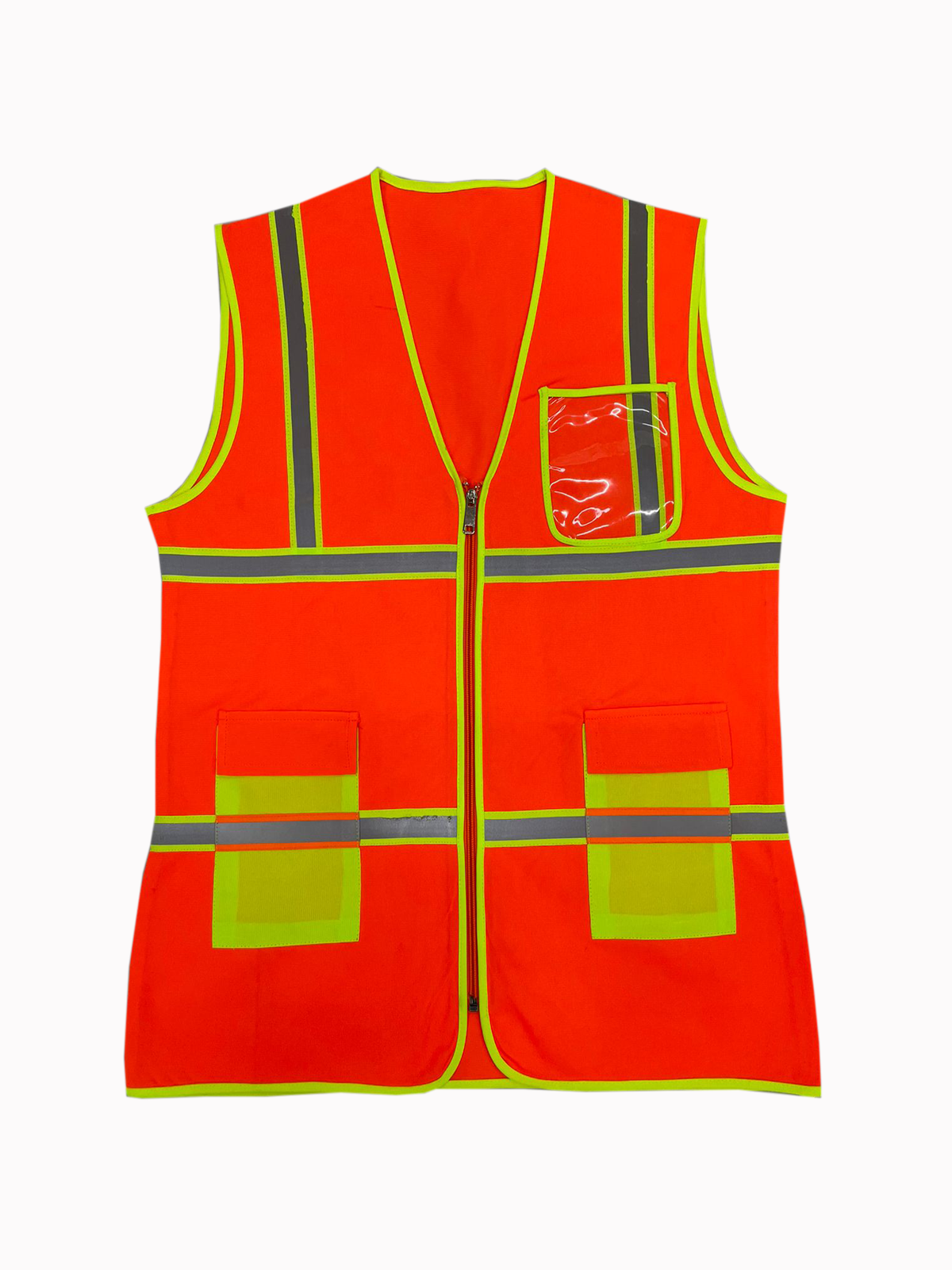 Safety Reflective Jacket - Polyester M-xxl | Red Color, Multiple Reflective Strips, Two Pockets, Zipper Fastener For Nighttime Road Work & Emergency Response