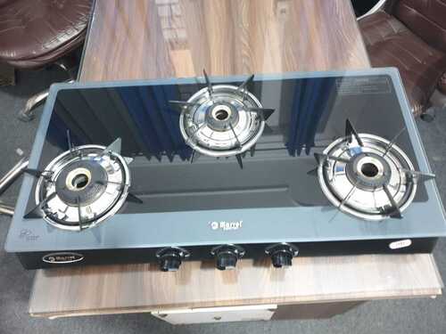3br Side Color Glass With Ms Frame - Toughened Black Glass, High Efficiency Brass Burner With Rotating Nozzle, Metallic Knob | Self Installation, Manual Ignition