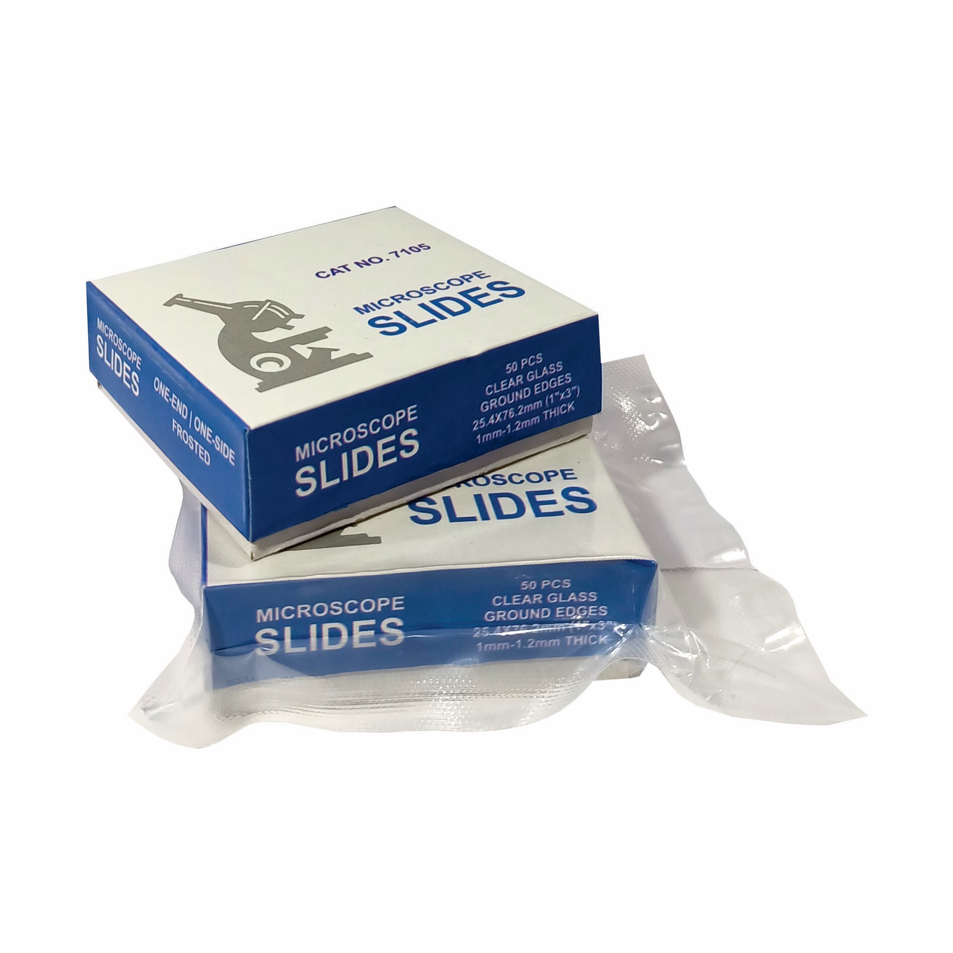 7105 Frosted Slide - Clear Glass, 76.2mm X 25.4mm X 1-1.2mm | Transparent For Hospitals & Laboratories, 50 Slides Per Pack
