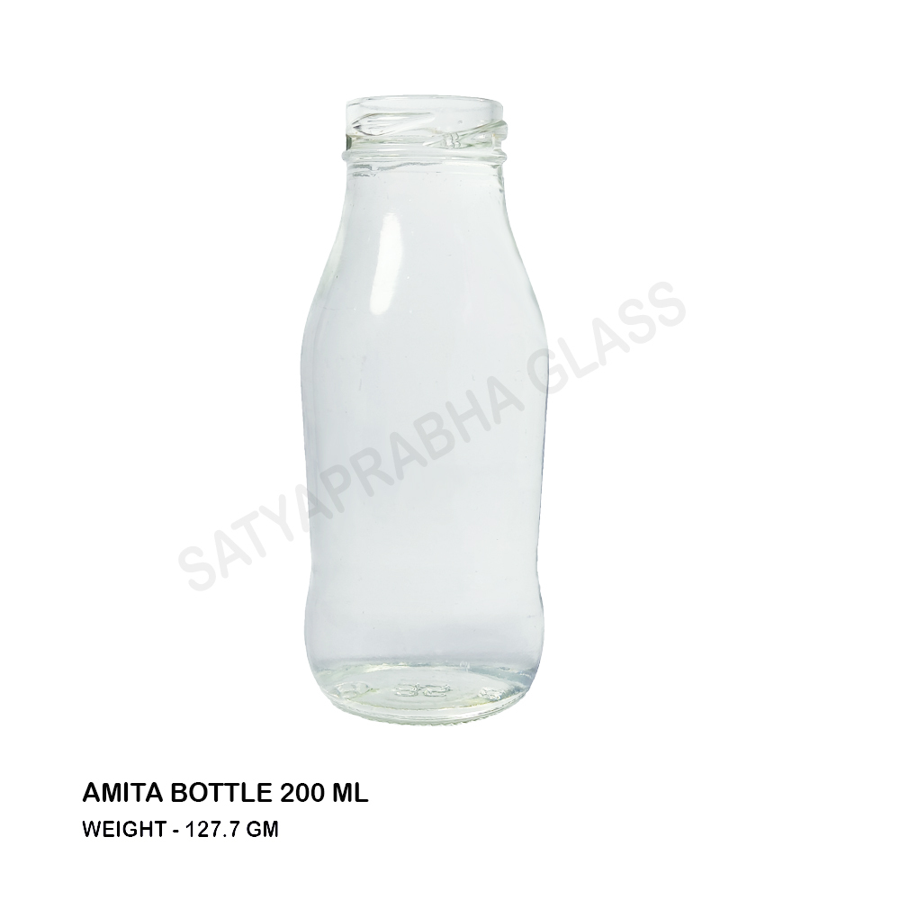 Glass Bottle - 200 Ml Round Shape | Transparent Rubber Stopper Ideal For Juices And Milk Shakes