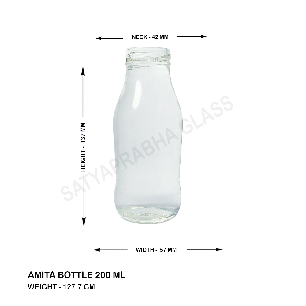 Glass Bottle - 200 Ml Round Shape | Transparent Rubber Stopper Ideal For Juices And Milk Shakes