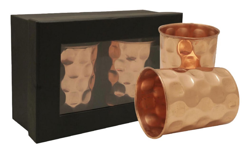 Copper Bottles - Handcrafted Copper Set, Ergonomic Design With Matching Glass, Antimicrobial Properties, Keeps Beverages Cold For Hours