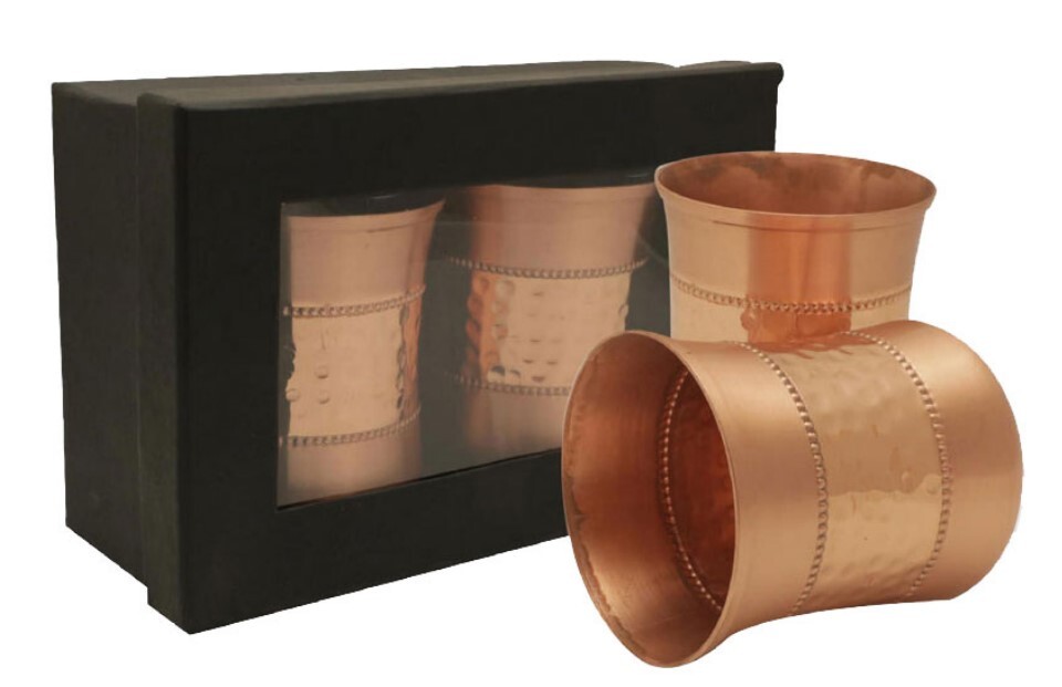 Copper Bottles - Handcrafted Copper Set, Ergonomic Design With Matching Glass, Antimicrobial Properties, Keeps Beverages Cold For Hours