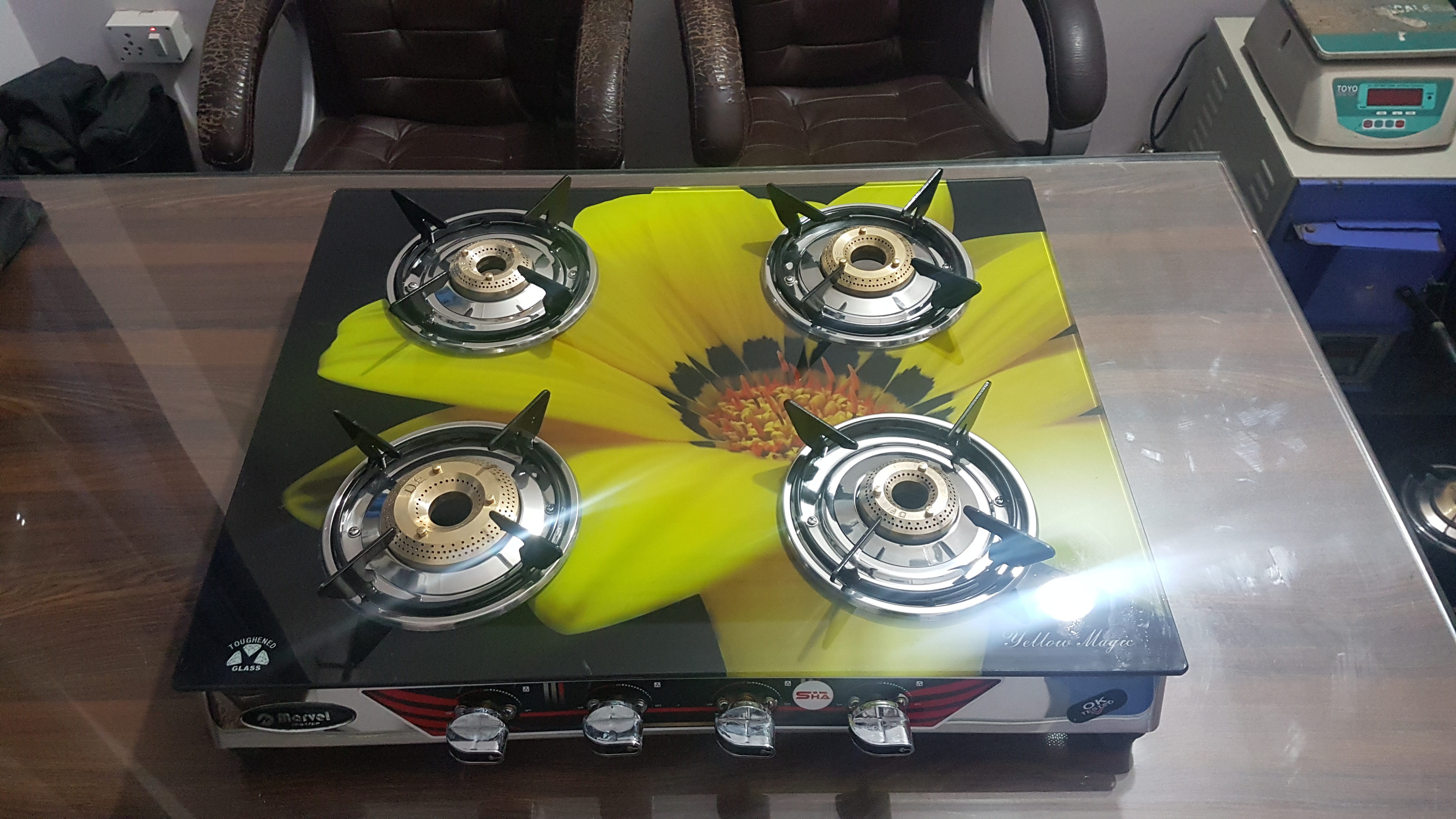 4 Burner Crystal Digital Glass With Ss Frame (Regular Digital) - Phastos Ss 4601