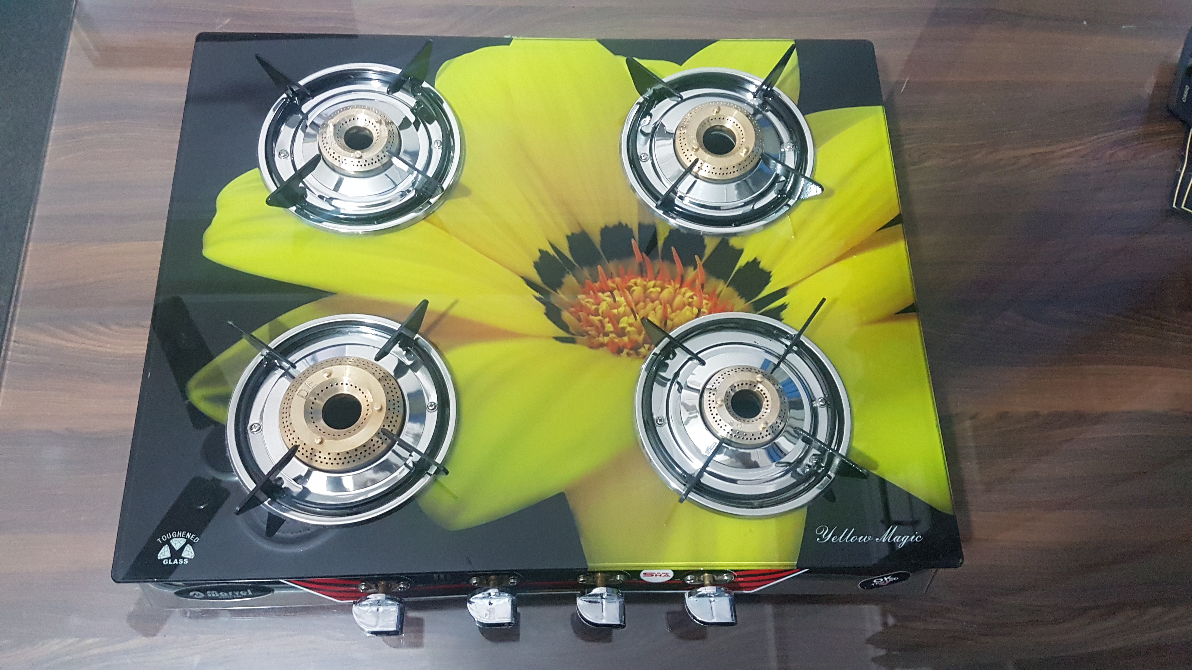 4 Burner Crystal Digital Glass With Ss Frame (Regular Digital) - Phastos Ss 4601