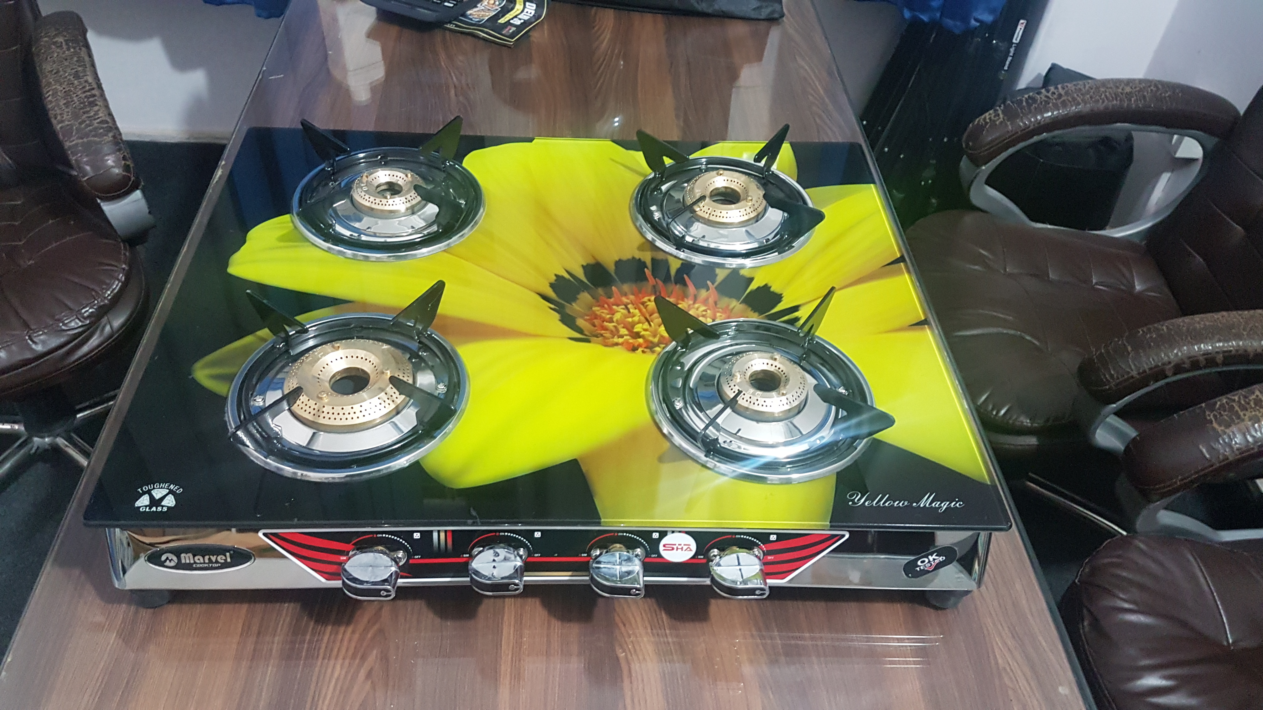 4 Burner Crystal Digital Glass With Ss Frame (Regular Digital) - Phastos Ss 4601