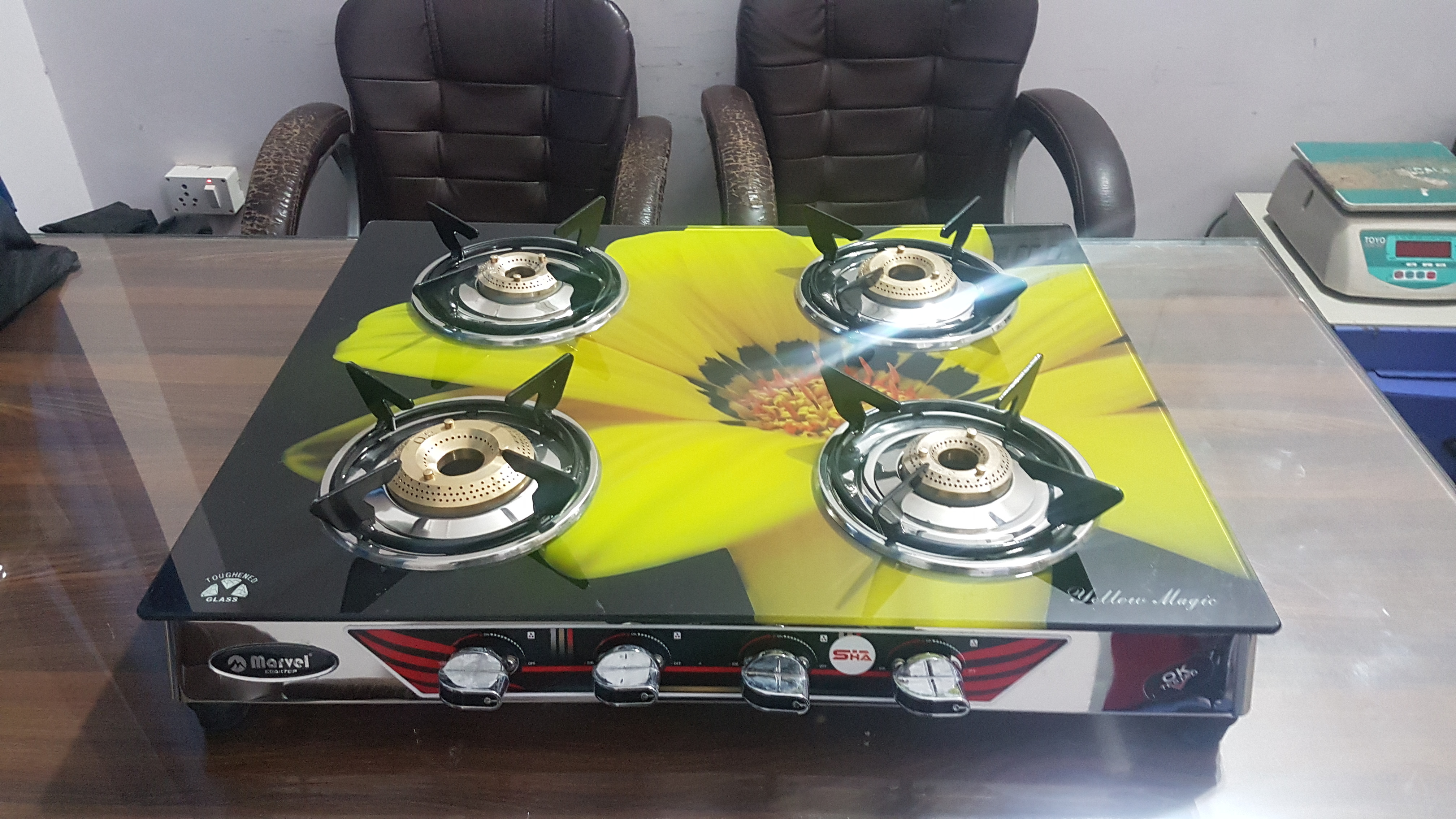 4 Burner Crystal Digital Glass With Ss Frame (Regular Digital) - Phastos Ss 4601