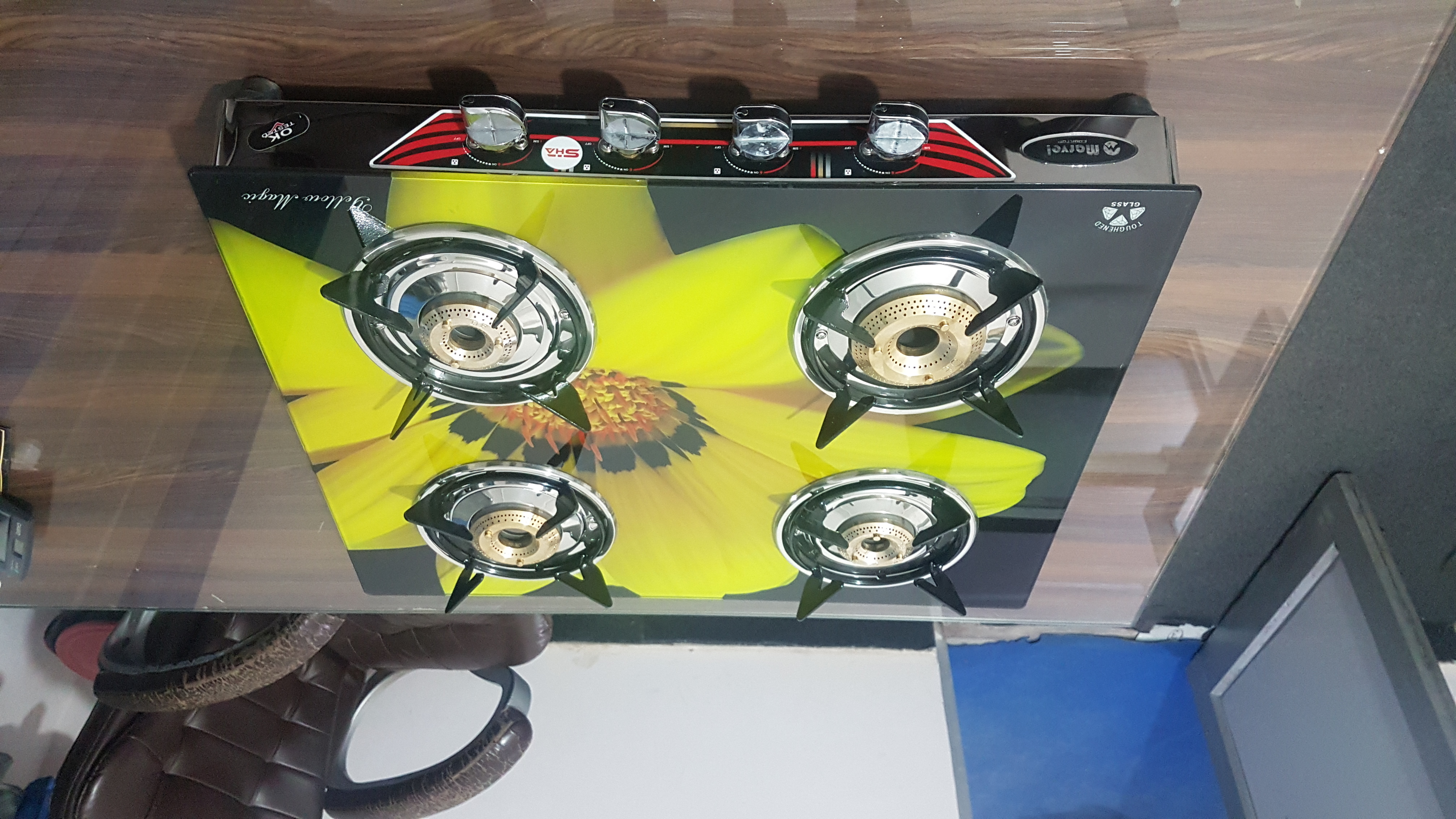 4 Burner Crystal Digital Glass With Ss Frame (Regular Digital) - Phastos Ss 4601