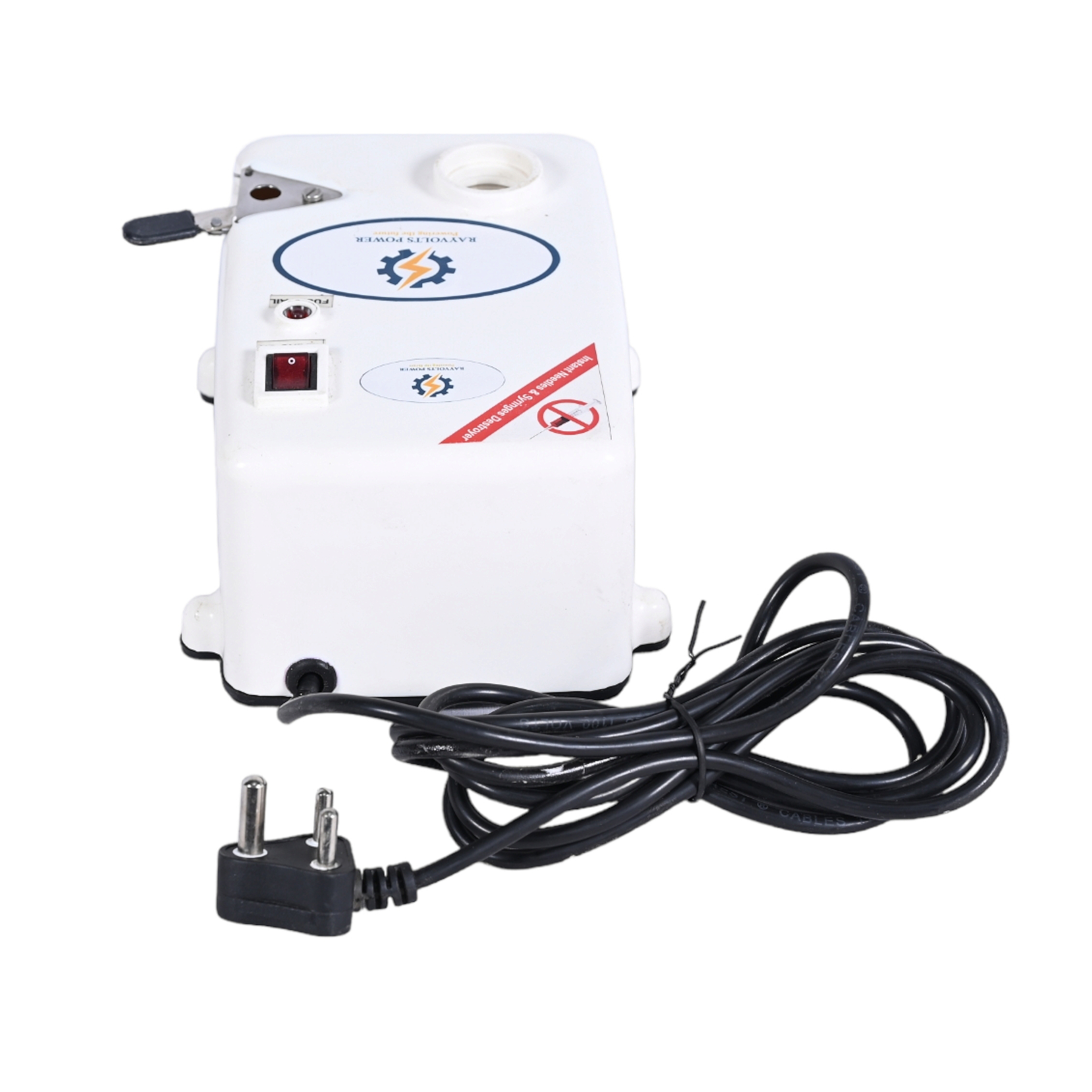 Rayvolts Power Needle Syringe Destroyer - Stainless Steel Blades, 220-240 Volts | Portable, User-friendly Design With Built-in Safe Disposal Containers, Minimizes Exposure Risks
