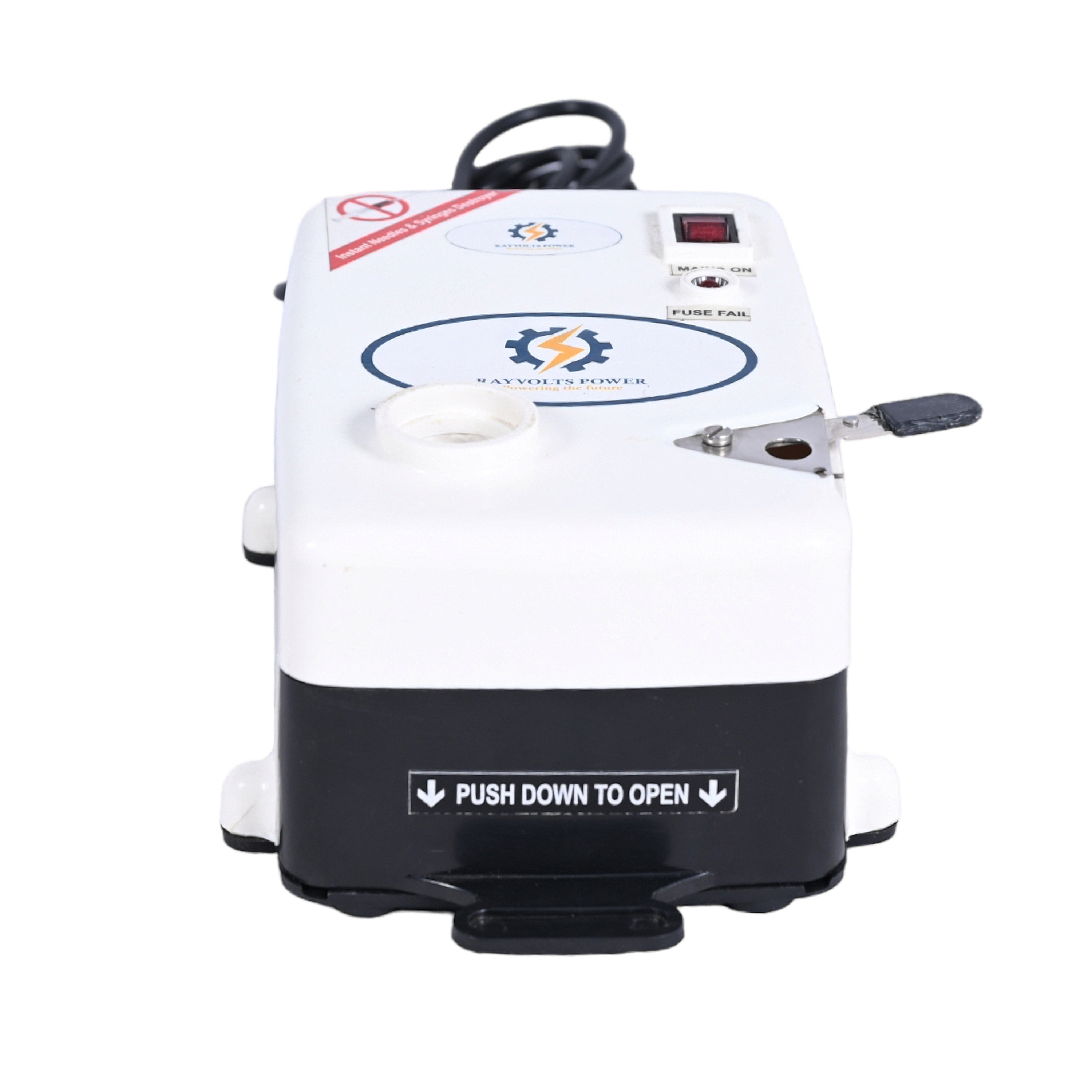 Rayvolts Power Needle Syringe Destroyer - Stainless Steel Blades, 220-240 Volts | Portable, User-friendly Design With Built-in Safe Disposal Containers, Minimizes Exposure Risks