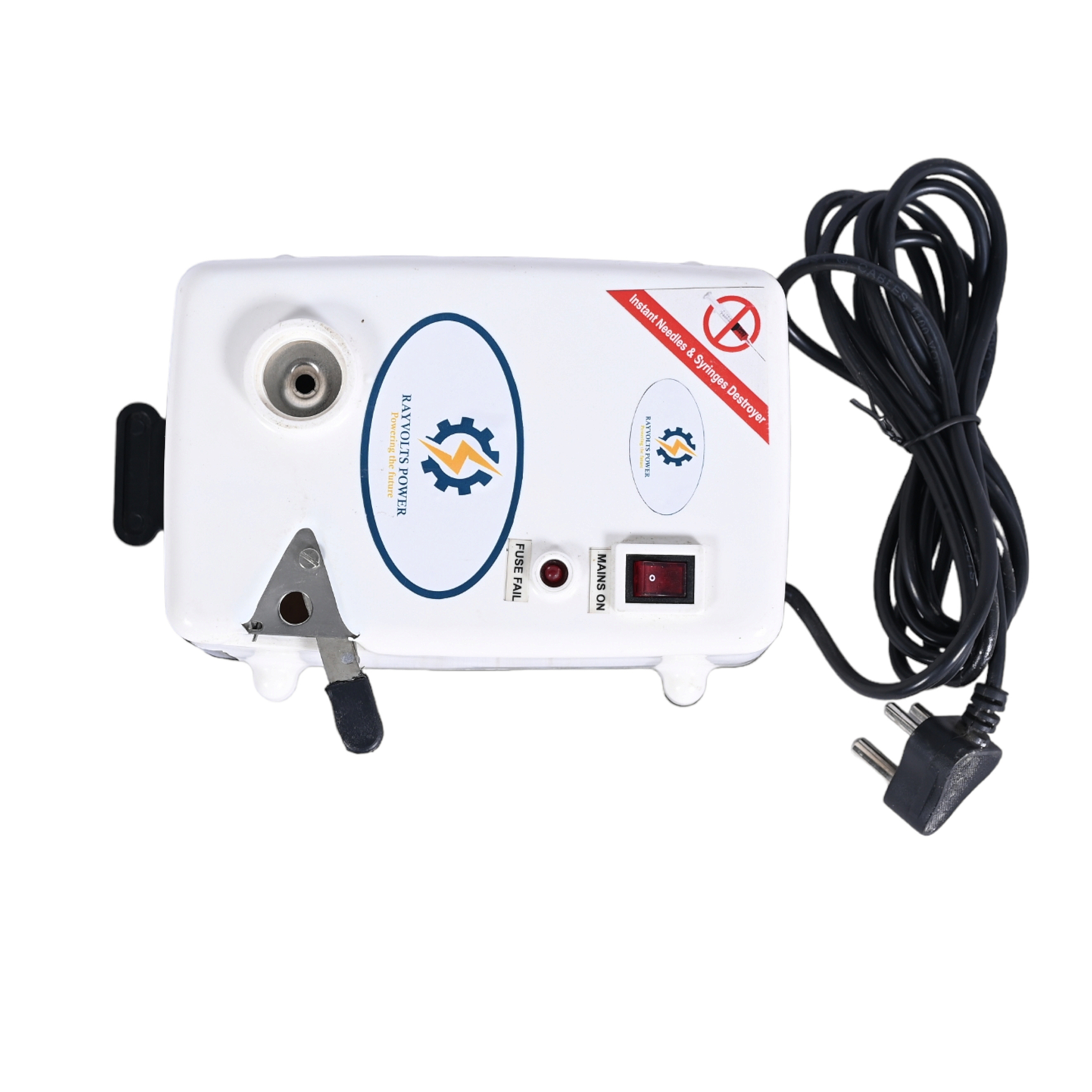 Rayvolts Power Needle Syringe Destroyer - Stainless Steel Blades, 220-240 Volts | Portable, User-friendly Design With Built-in Safe Disposal Containers, Minimizes Exposure Risks