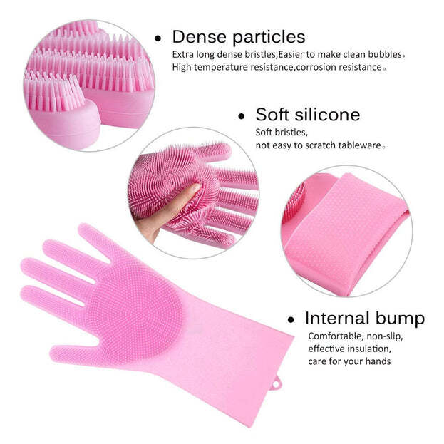 Reusable Silicone Cleaning Brush Scrubber Gloves (Multicolor) 0714 - Food Grade Silicone, Multi-color | Built-in Sponges, Non-toxic, Antibacterial, Versatile Cleaning Use