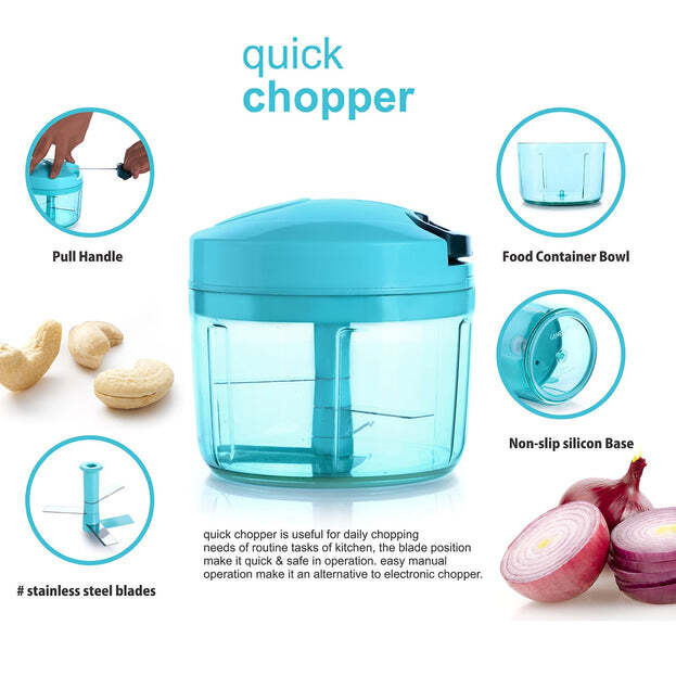 Ganesh Quick Vegetable Chopper (1 Unit Chopper)(725 Ml) - Steel Blade, Plastic Body | Easy Manual Operation For Quick Vegetable And Fruit Chopping
