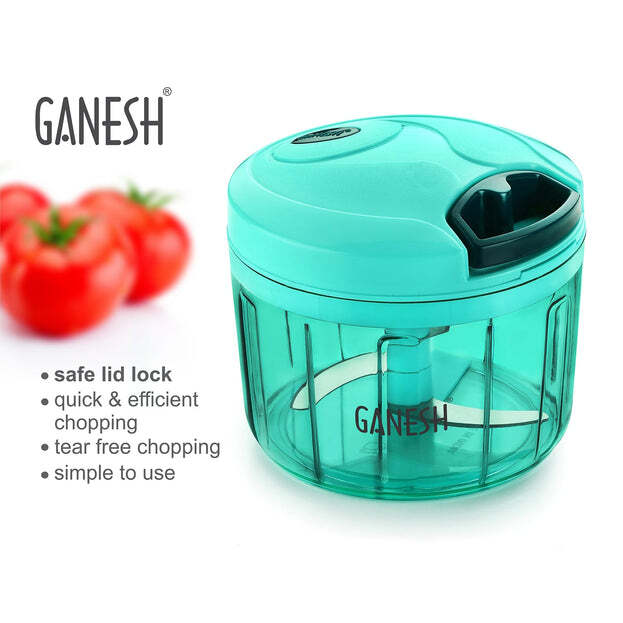 Ganesh Quick Vegetable Chopper (1 Unit Chopper)(725 Ml) - Steel Blade, Plastic Body | Easy Manual Operation For Quick Vegetable And Fruit Chopping