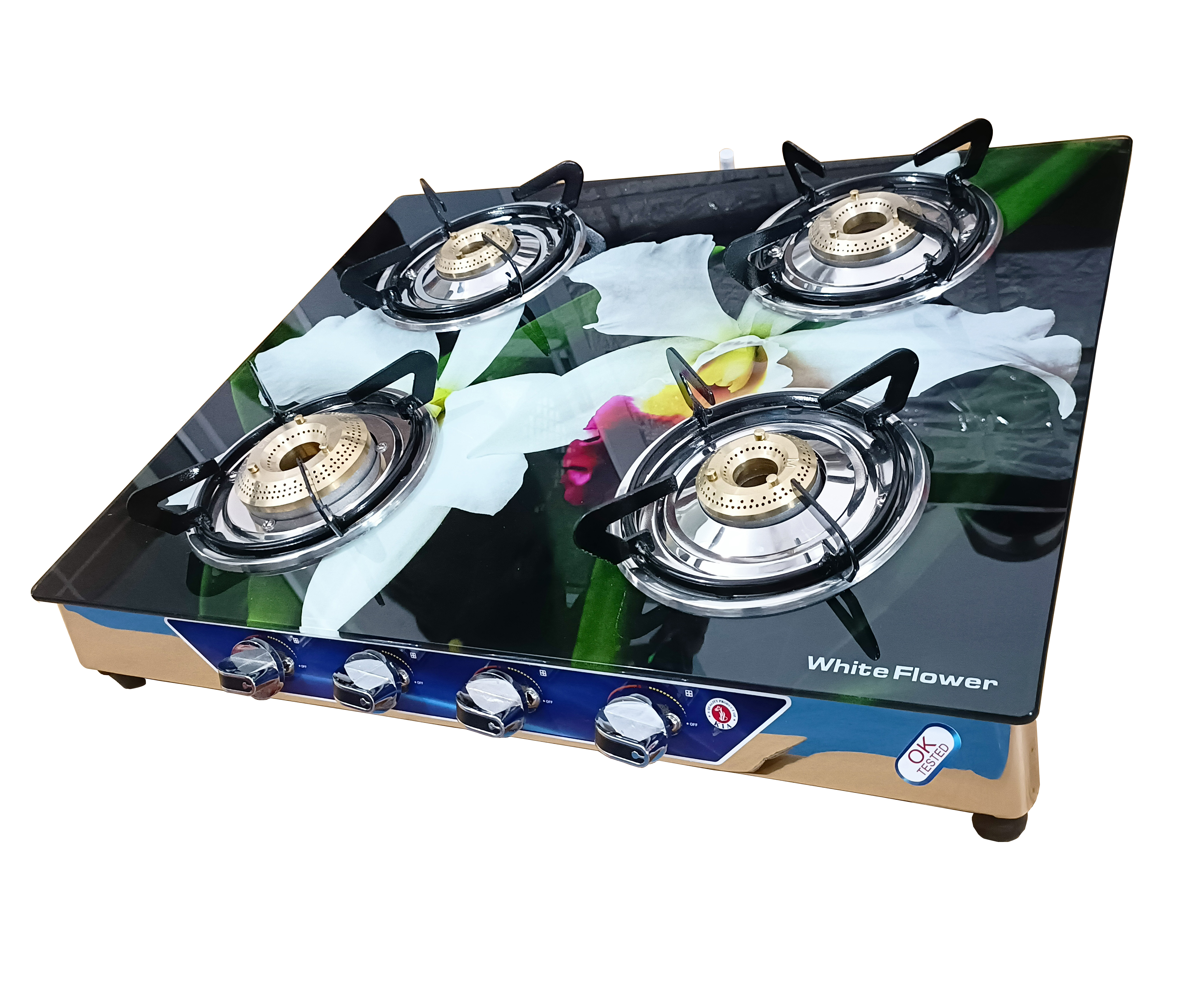 4 Burner Crystal Digital Glass With Ss Frame (Digital Jumbo) - Phastos Ss 4603