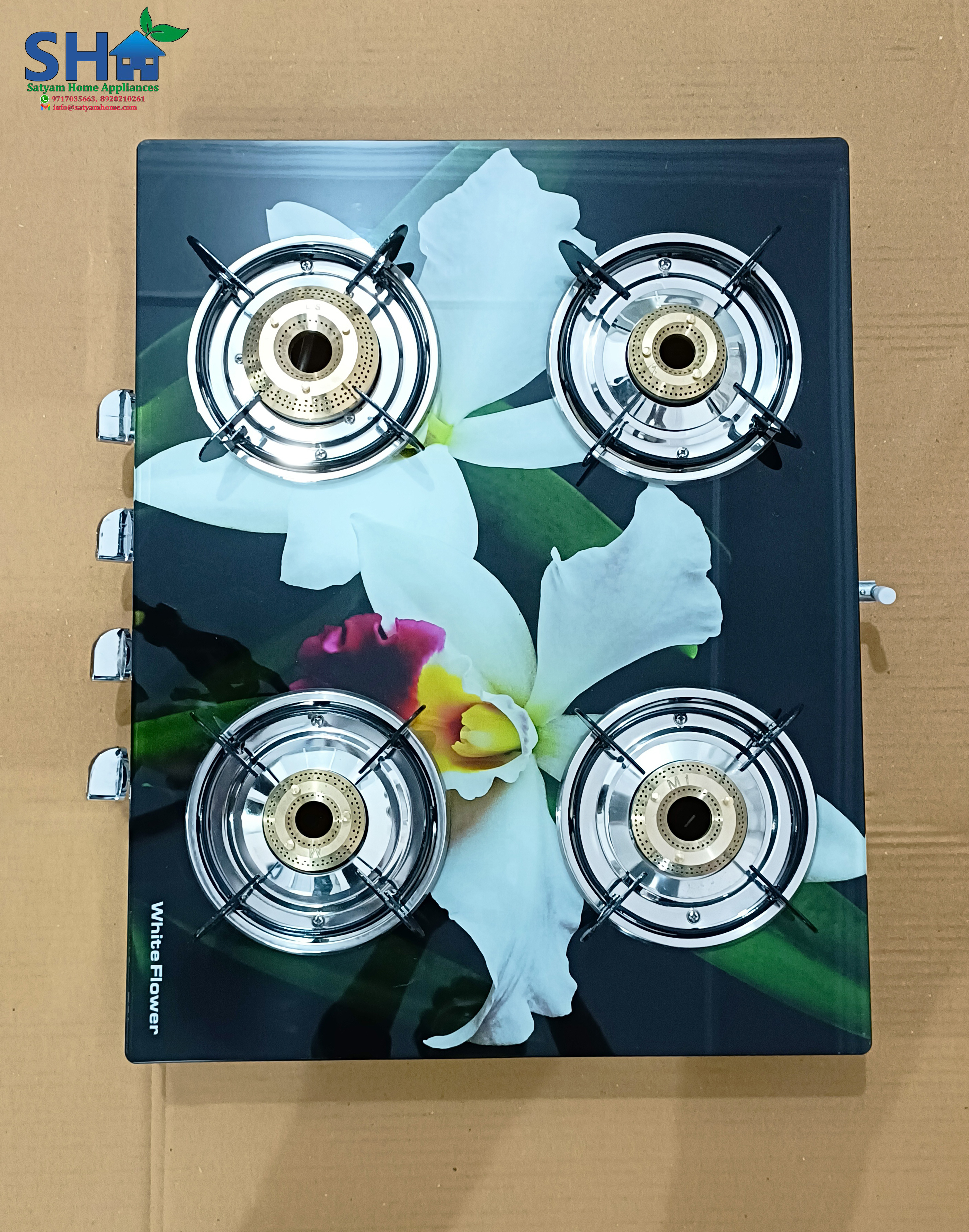 4 Burner Crystal Digital Glass With Ss Frame (Digital Jumbo) - Phastos Ss 4603