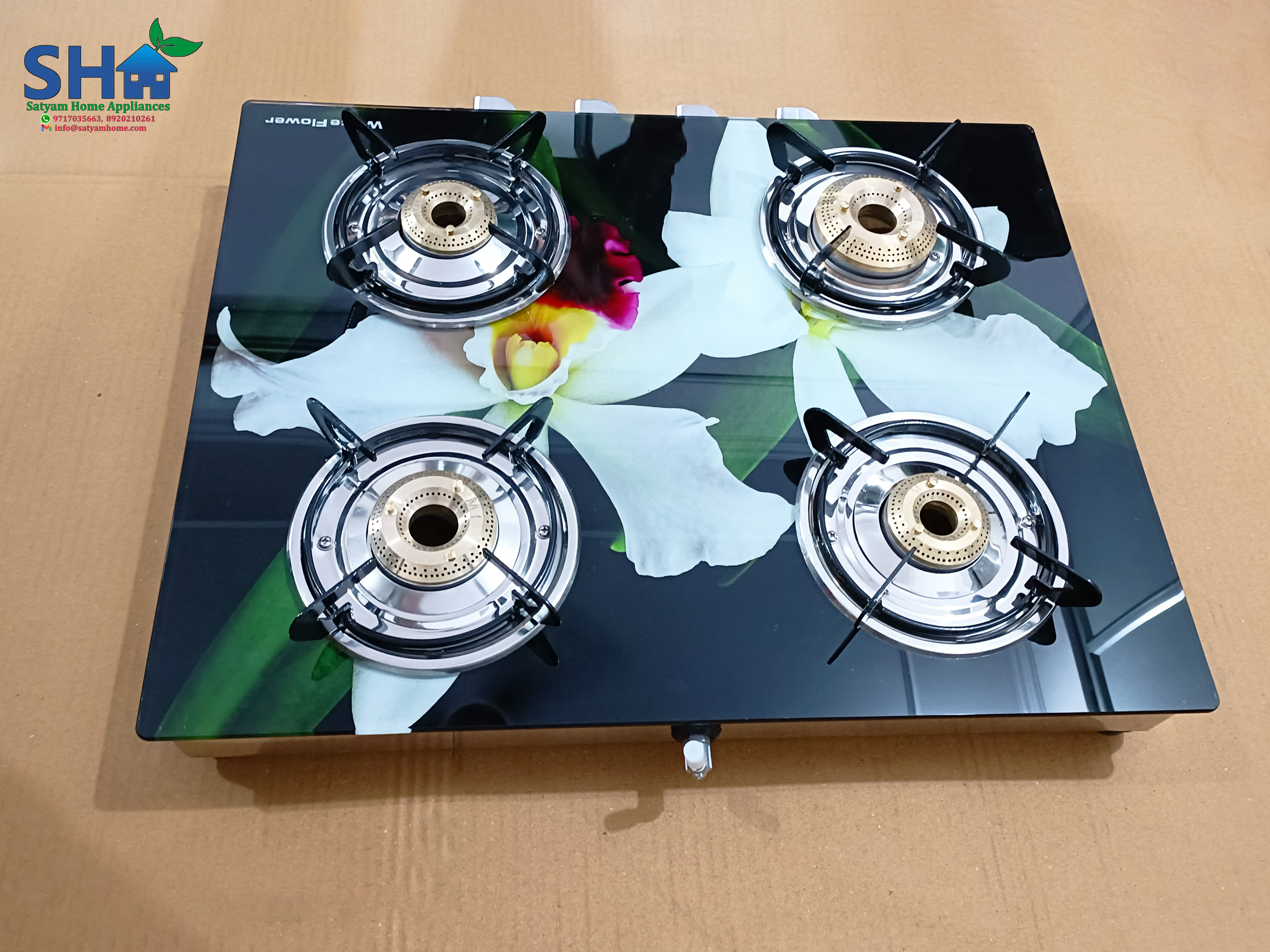 4 Burner Crystal Digital Glass With Ss Frame (Digital Jumbo) - Phastos Ss 4603