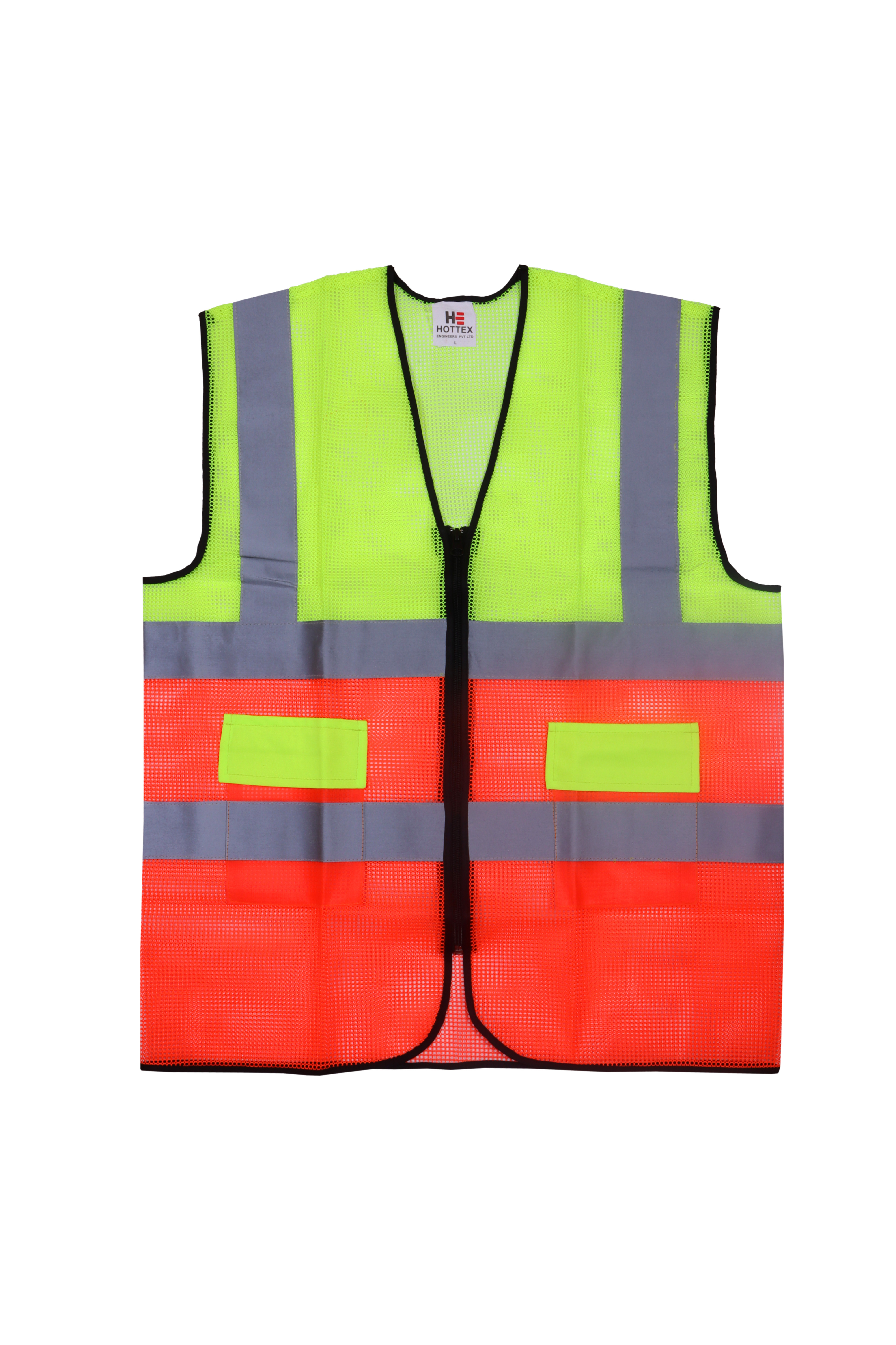 Reflective High Visibility Safety Net Jacket - Color: Green And Orange