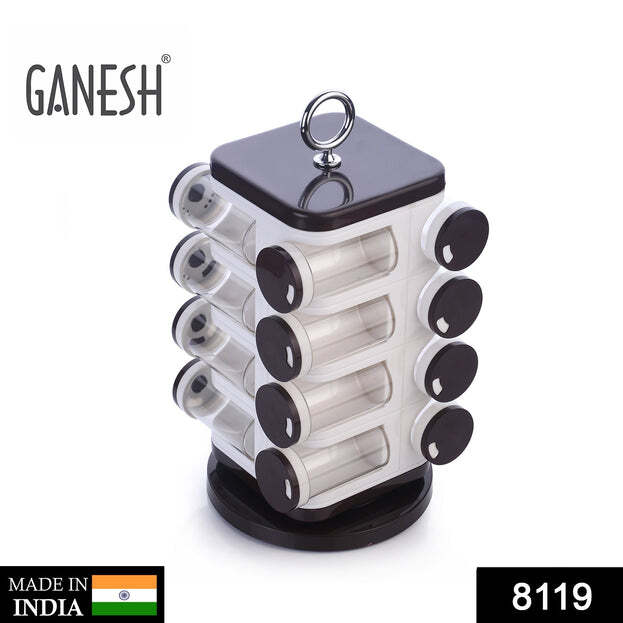 Ganesh Multipurpose Revolving Spice Rack With 16 Pcs Dispenser Each 100 Ml Plastic Spice Abs Material 1 Piece Spice Set 1 Piece Spice Set (Plastic) 8119