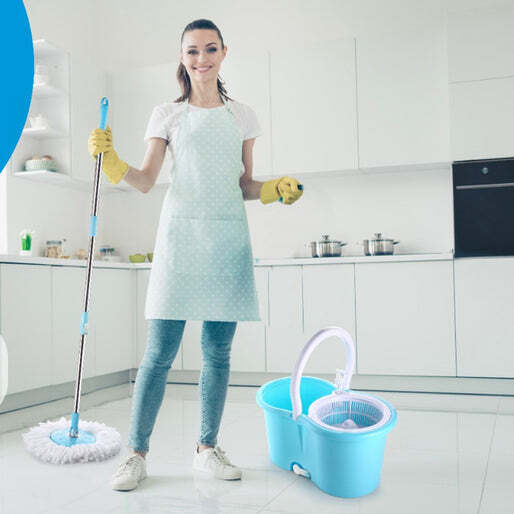 Plastic Spinner Bucket Mop 360 Degree Self Spin Wringing With 2 Absorbers For Home And Office Floor Cleaning Mops Set (8702)