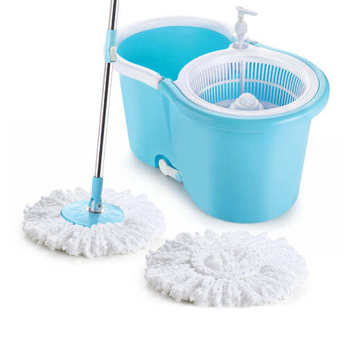 Plastic Spinner Bucket Mop 360 Degree Self Spin Wringing With 2 Absorbers For Home And Office Floor Cleaning Mops Set (8702)