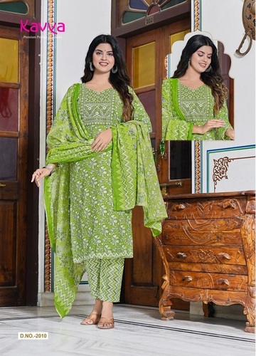 Kavya Pashmina Kurti Pant With Dupatta - Pure Cotton Top & Bottom With Sequence Embroidery, Available In Multiple Sizes & Printed 2.25 Mtr Dupatta