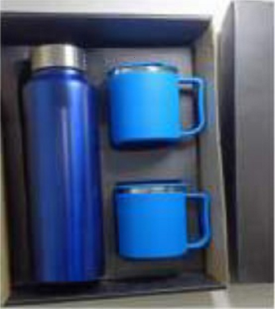 Corporate Gift Set - Stainless Steel Black Bottle With 2 Mugs | Eco-friendly Design, Bpa-free, Vacuum Insulated, Leak-proof, Rust-resistant
