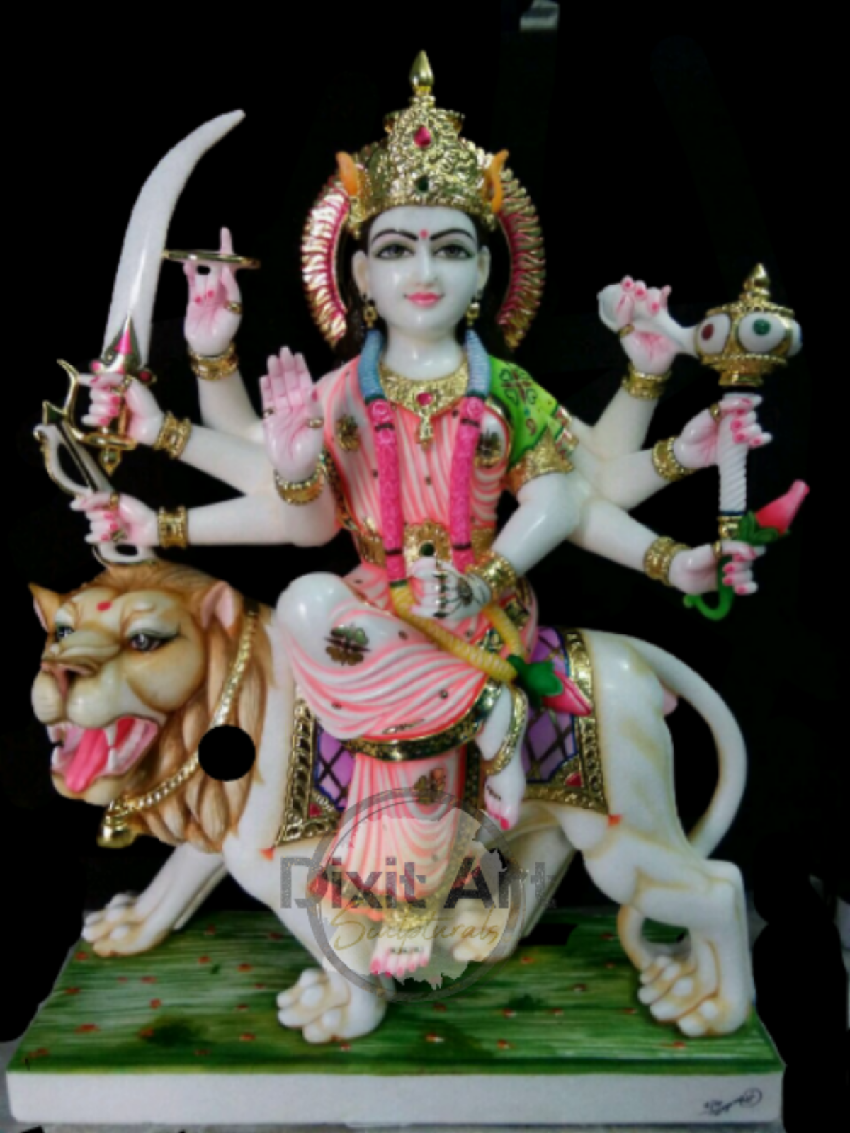 Marble Ma Durga Devi Moorti - Handmade Marble Sculpture | Acid Resistant, Water Resistant, Durable, Easy To Clean, Easy To Install, Polished Finish, Indian Regional Style, Hinduism Theme