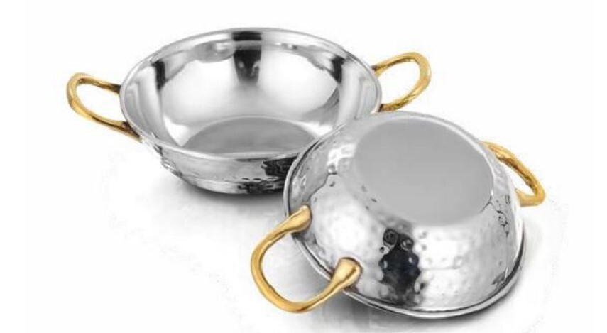 Ss Serving Karahi - Stainless Steel, 10-piece Set, Includes Blue Handles | Durable, Rust-resistant, Induction-compatible, Dishwasher-safe