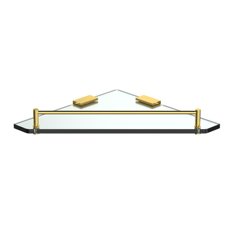Corner Glass Shelf-rectangular - Brass, 250mm X 250mm, Gold Pvd/rose Gold/transparent Finish | Wall Mounted, Glossy, Rectangular Design