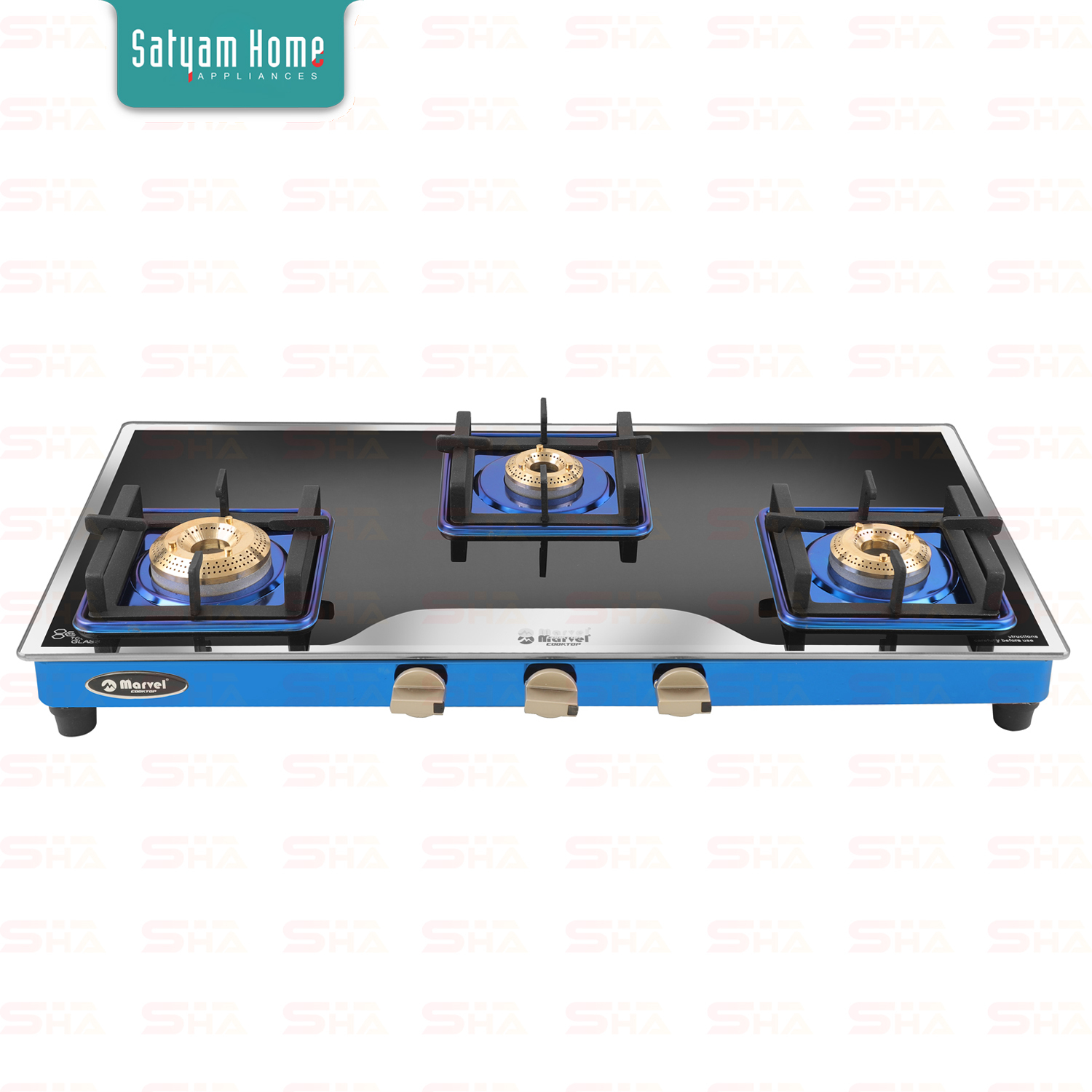 3 Burner Mirror Glass With Sparkle Finish Frame - 7mm Toughened Glass, Durable Stainless Steel, 360â° Rotating Brass Nozzles, Heavy Duty Pan Support