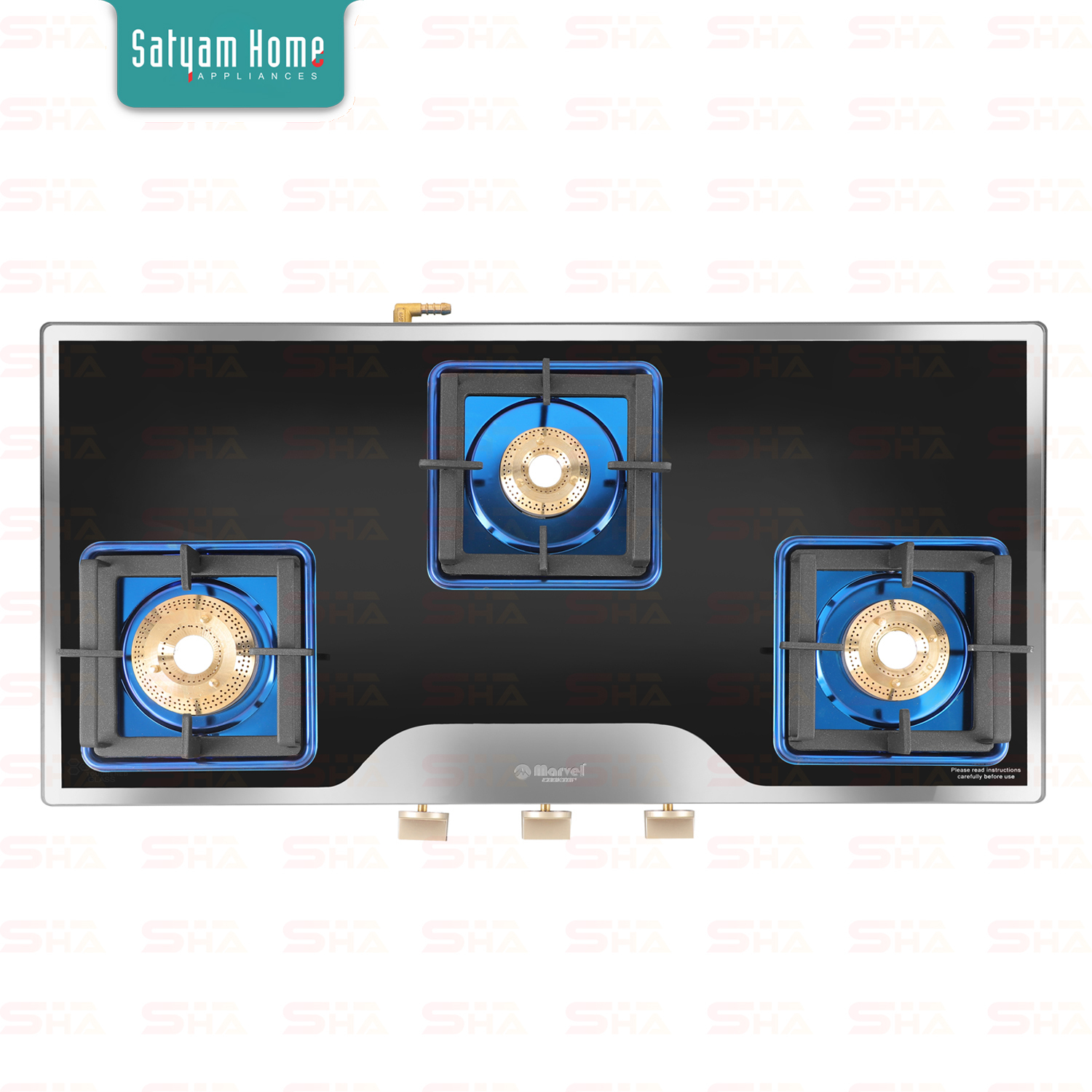 3 Burner Mirror Glass With Sparkle Finish Frame - 7mm Toughened Glass, Durable Stainless Steel, 360â° Rotating Brass Nozzles, Heavy Duty Pan Support