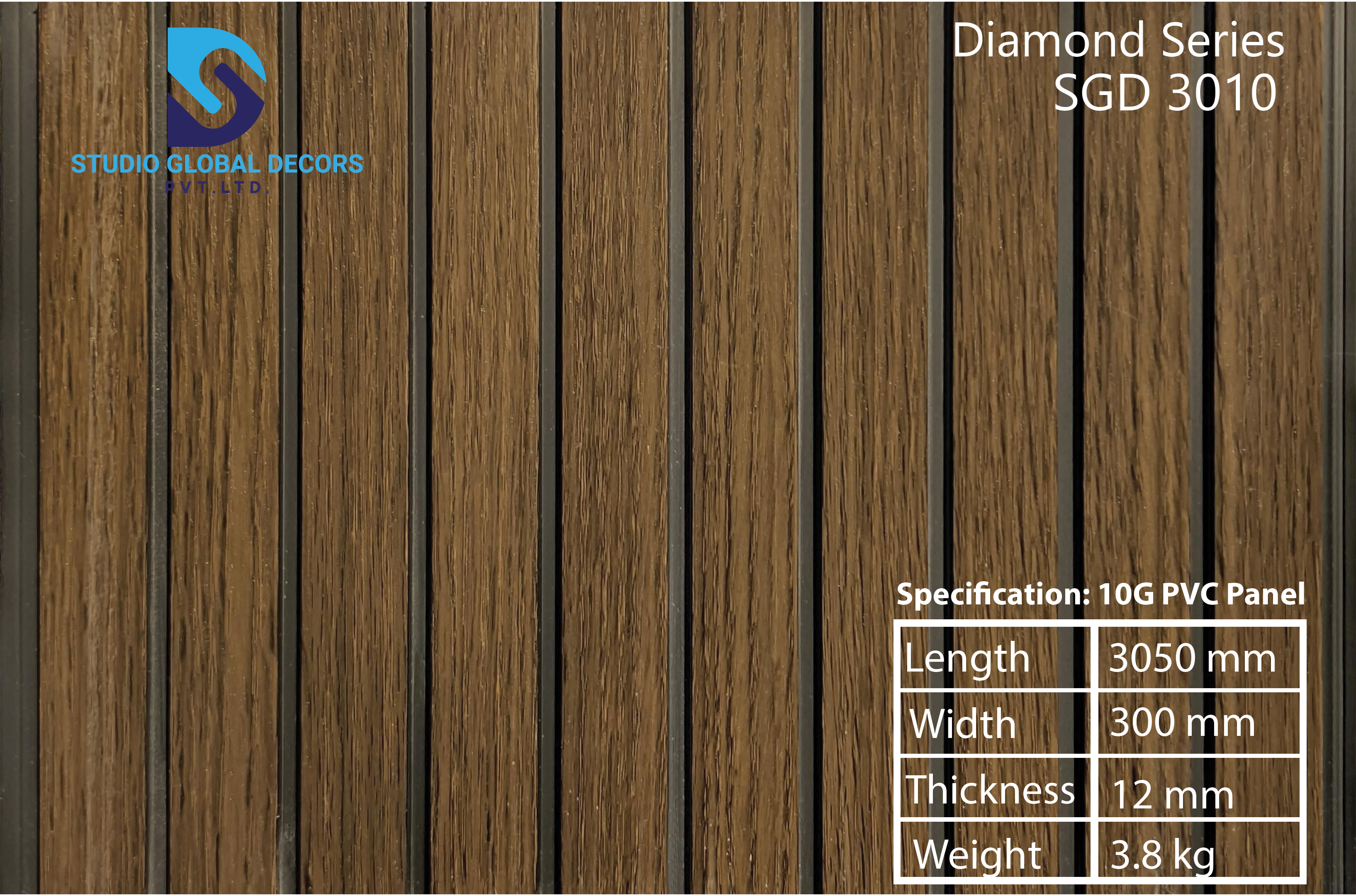 Laminated 10 Groove Fluted Panel - Pvc, 3050 Mm X 300 Mm X 1.2 Mm, 1.88 Kg | Ideal For Interior Wall Cladding, Decorative Panels
