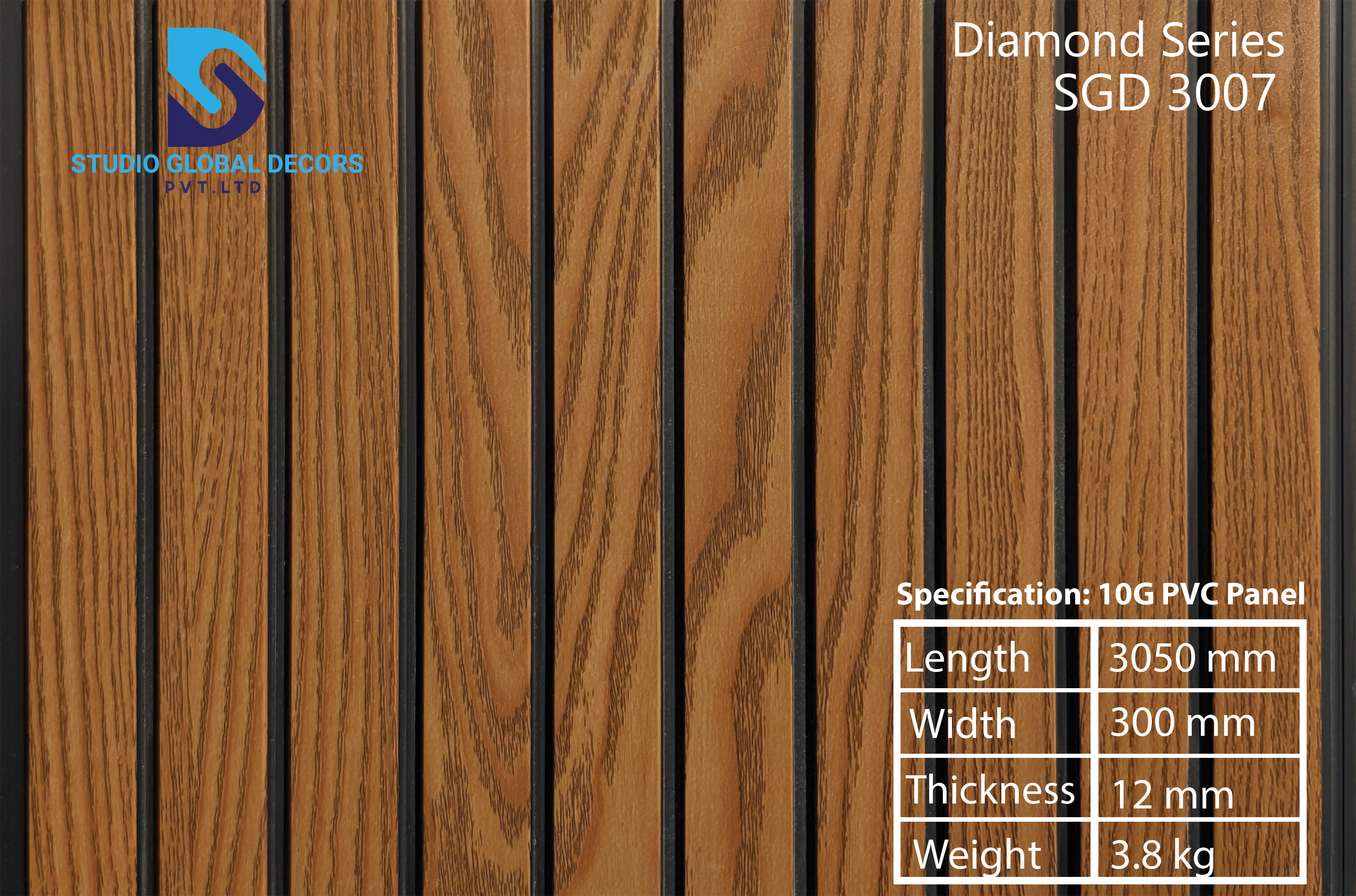 Laminated 10 Groove Fluted Panel - Pvc, 3050 Mm X 300 Mm X 1.2 Mm, 1.88 Kg | Ideal For Interior Wall Cladding, Decorative Panels
