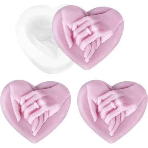 Heart With Hand Shape Scented Candle - Soy Wax, 7x6.3x3.5 CM, Pink | Handmade Rose Fragrance for Home Decoration