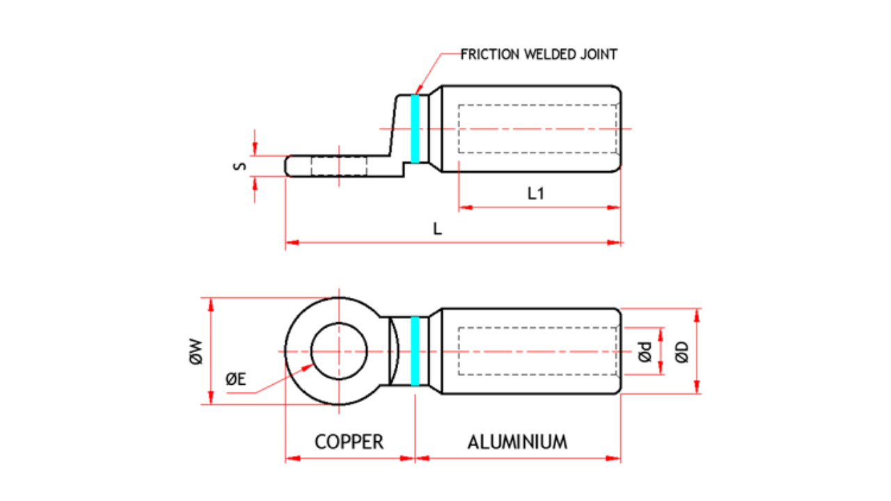Bimetallic Compression Cable Lugs - E-copper & Al 99.5% | Oxide Inhibiting Compound, Bright Finish, Suitable For Electrical Applications