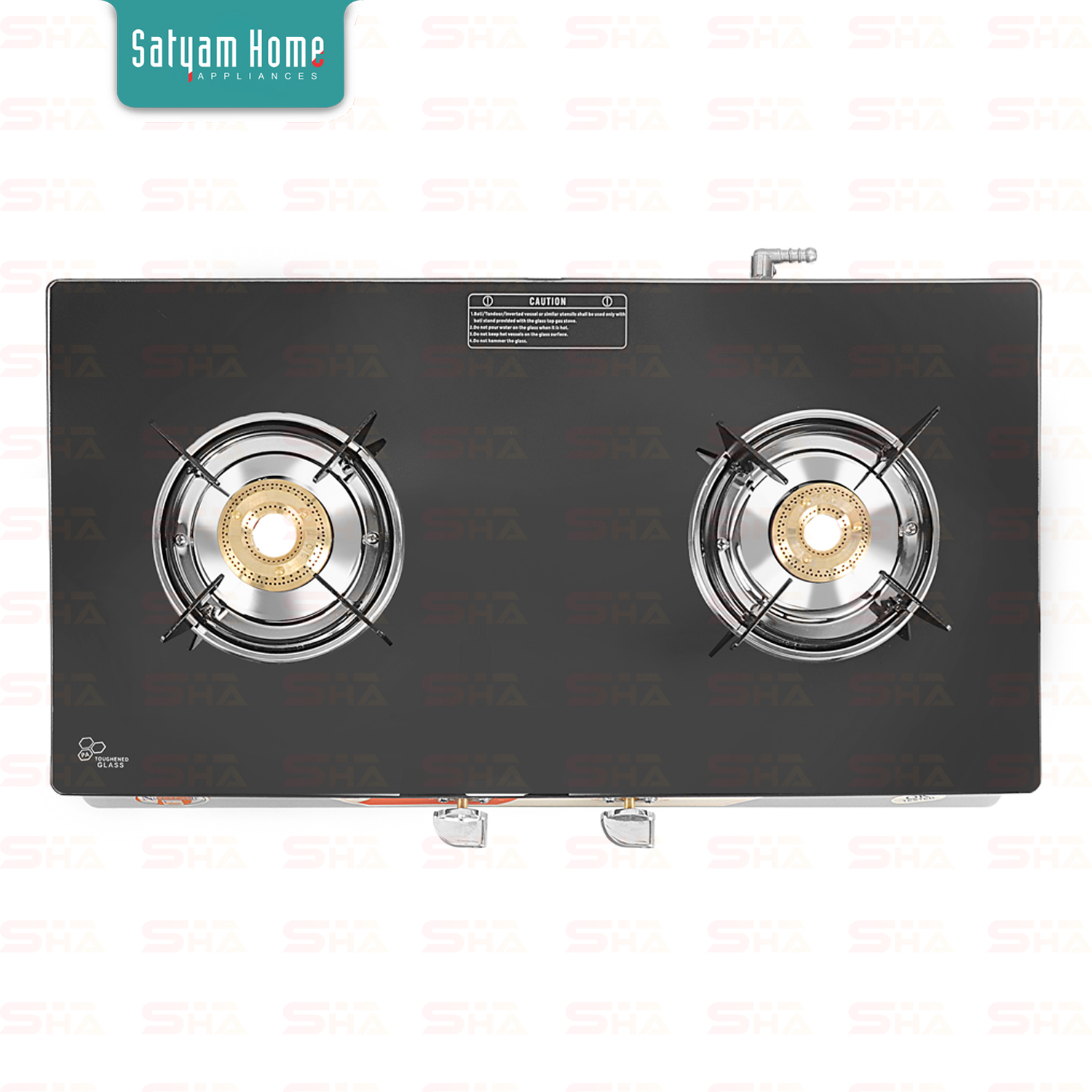 2 Burner Crystal Black Glass With Ss Frame - 50x60cm , Durable High Efficiency Burners, 360â° Rotating Back Nozzle, Stylish Design, Easy Cleaning