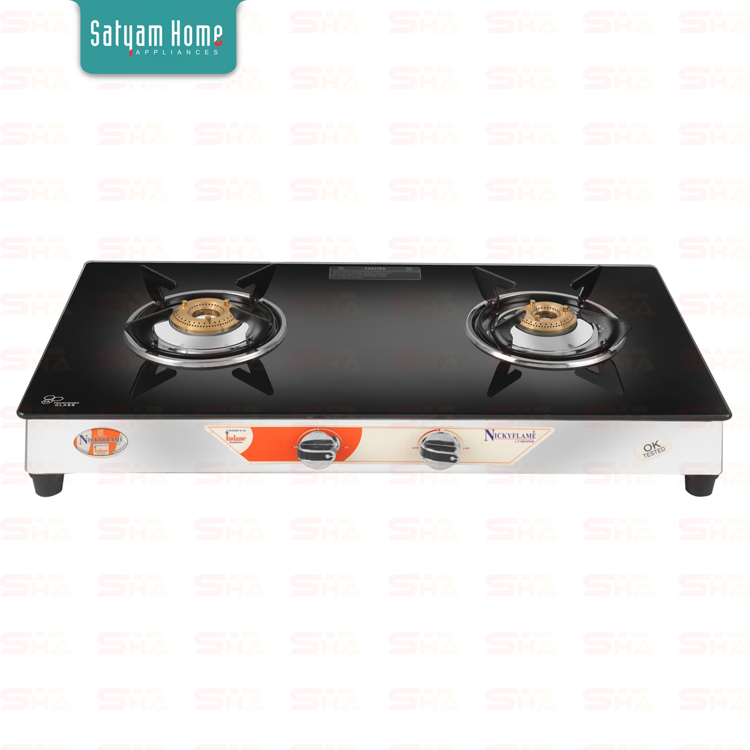 2 Burner Crystal Black Glass With Ss Frame - 50x60cm , Durable High Efficiency Burners, 360â° Rotating Back Nozzle, Stylish Design, Easy Cleaning