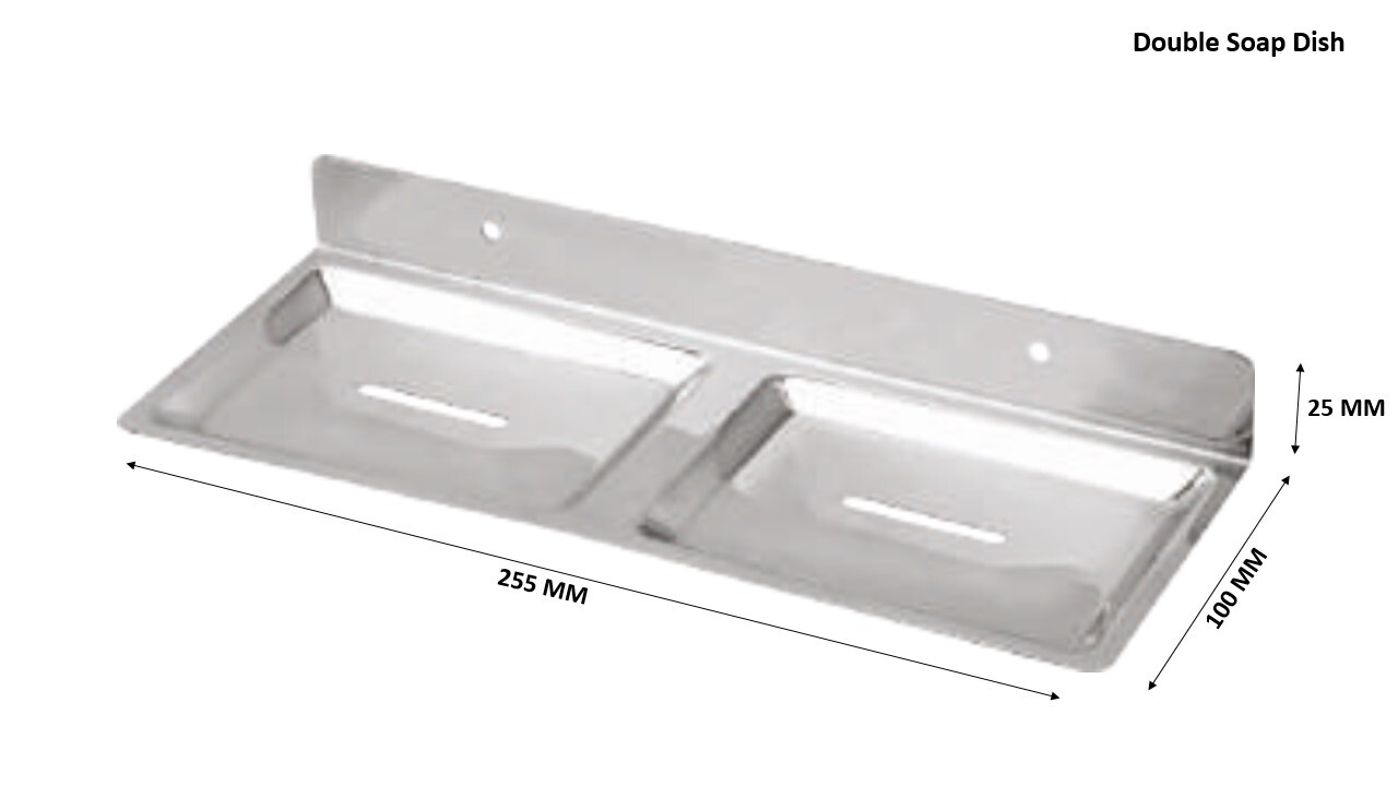 Benz Double Soap Dish - Stainless Steel, 25 Mm X 100 Mm X 255 Mm, Mirror Finish | Rectangular Design, High Grade Ss 1203 With Pvd Coating