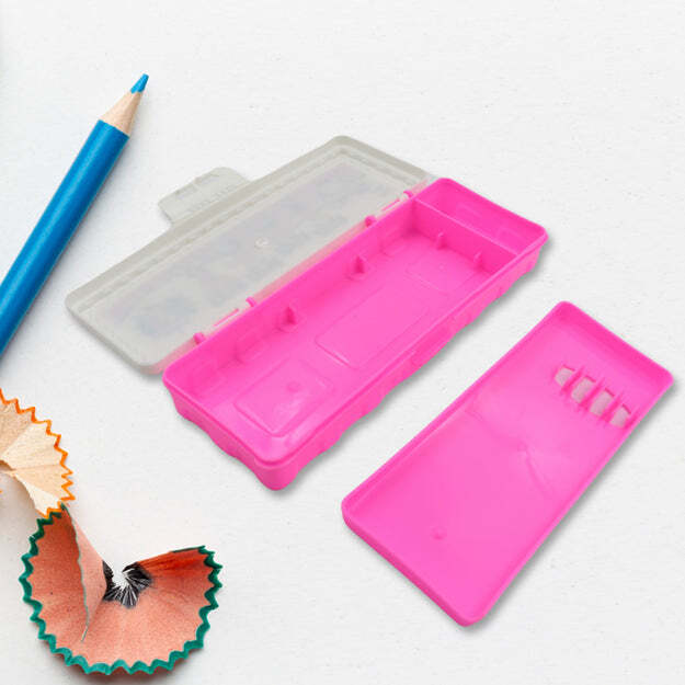 Multipurpose Compass Box - Plastic Material, Large Capacity Double Deck Pencil Case With 2 Compartments, Cartoon Printed Design For Kids, Ideal Birthday Gift