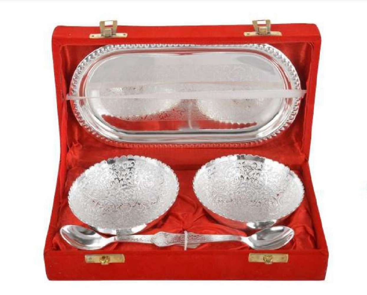 Capsule Set Kamal Bowl And Spoon Tray - Antique Silver Plated Design , Versatile Bowl Set For Gifting And Serving With Elegant Spoon Included