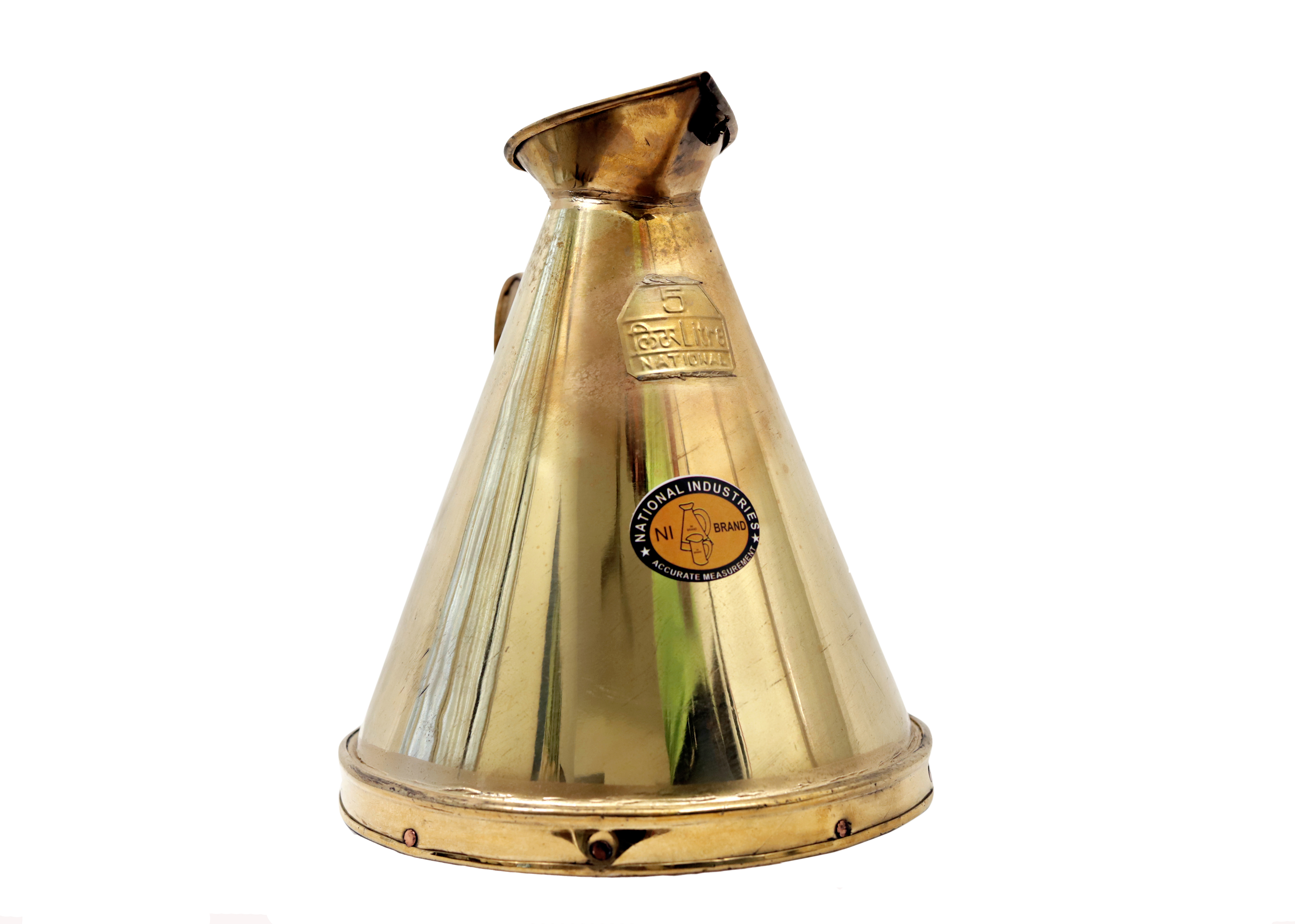 Brass Measuring Jar - 5 Liters Capacity, Golden Finish | Durable Design, Ergonomic Handle, Clear Measurement Markings